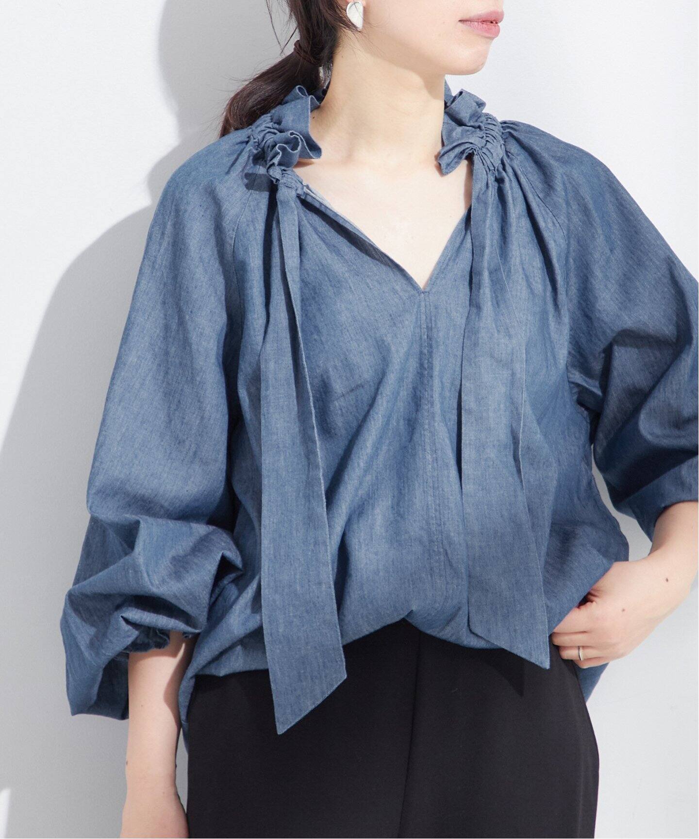 追加》5OZ デニム リボンブラウス（シャツ／ブラウス）｜JOURNAL