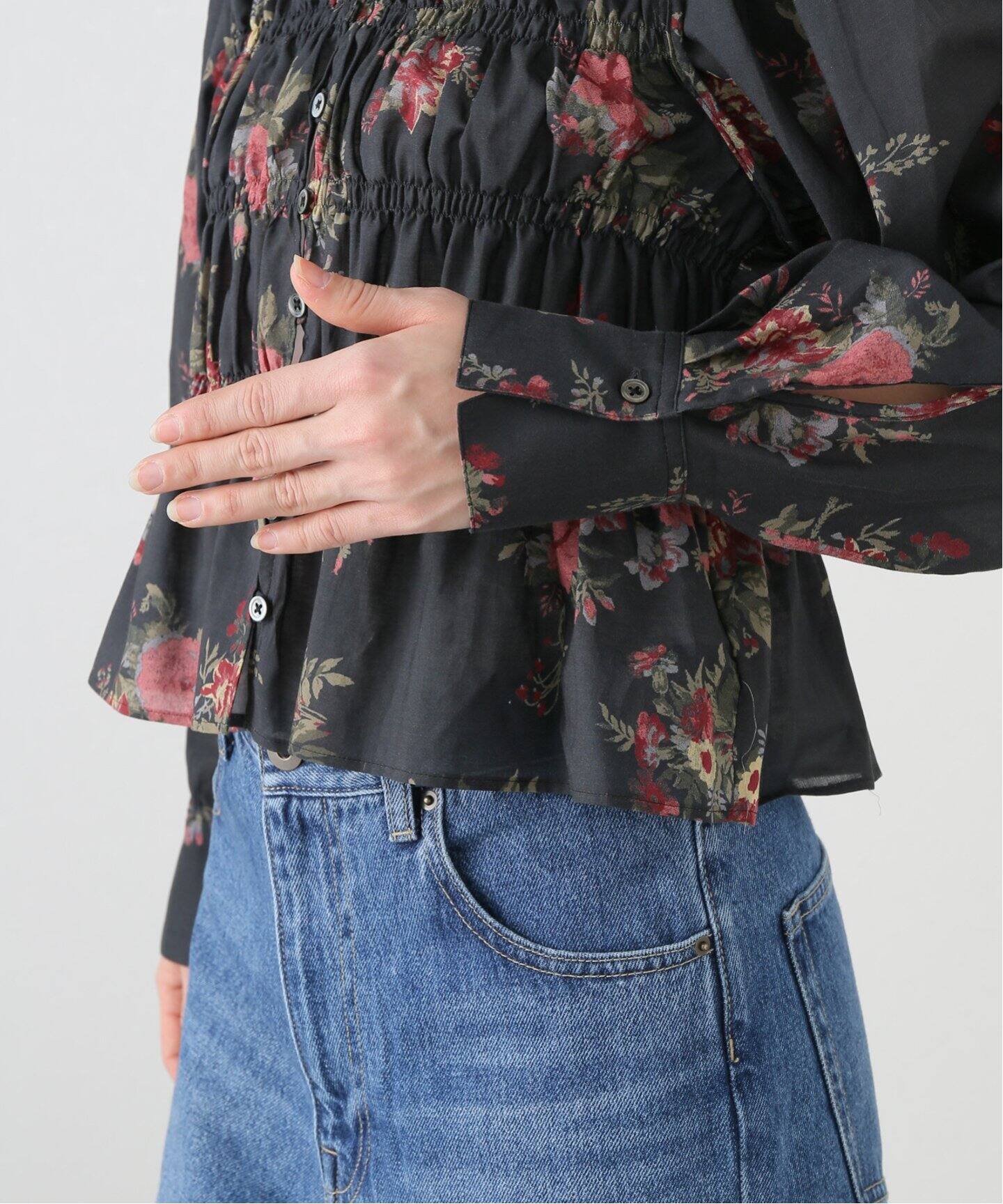 JANE SMITH/ジェーンスミス】FLOWER PRINT COTTON RAYON SHI：ブラウス 