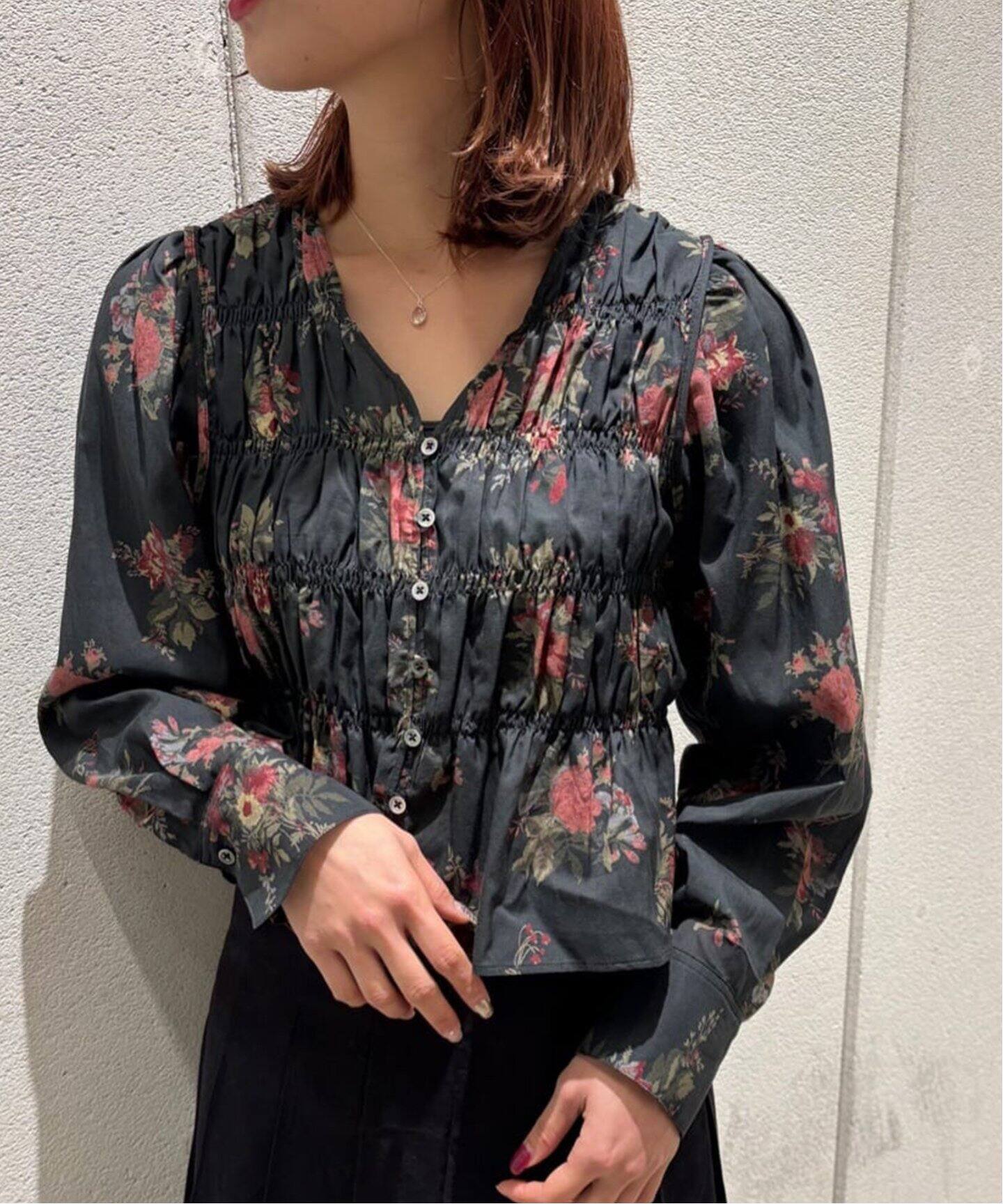 JANE SMITH/ジェーンスミス】FLOWER PRINT COTTON RAYON SHI：ブラウス 