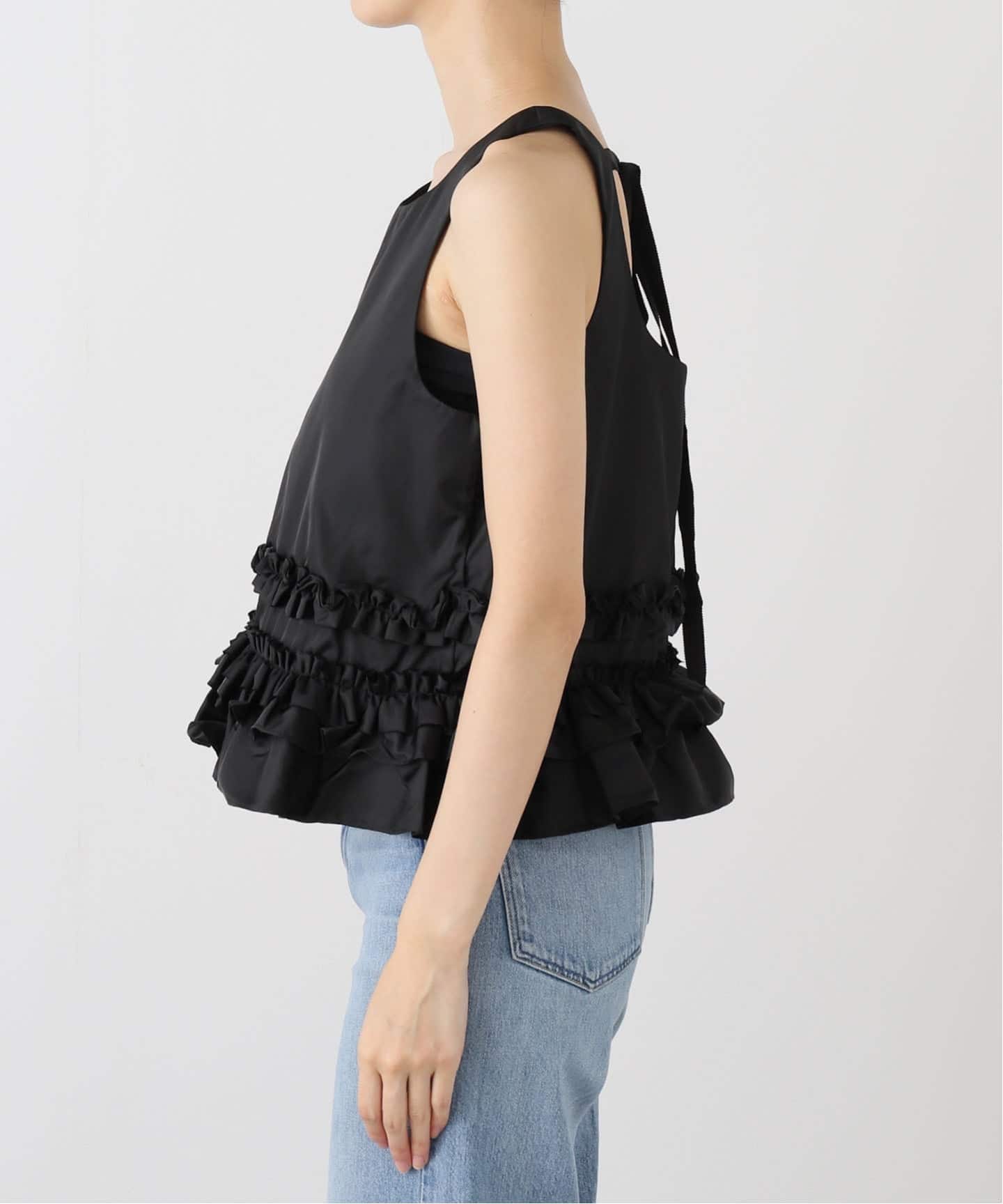 GANNI/ガニー】Duchesse Nylon Open Back Frill Top：ブラウス