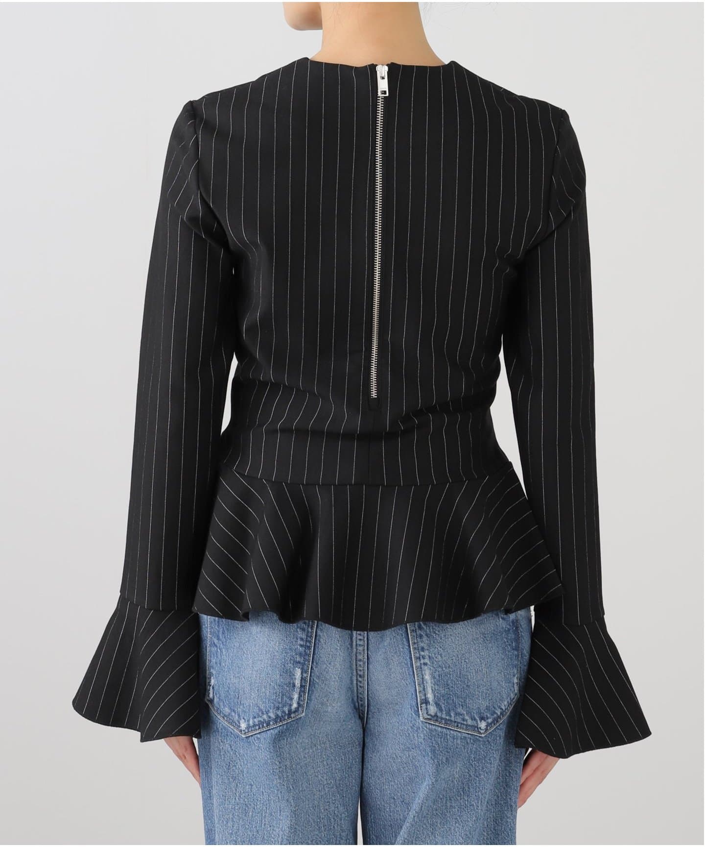 GANNI/ガニー】Compact Stripe Jersey Peplum BL：ブラウス