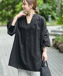 リネンコットンピンタックギャザーブラウス