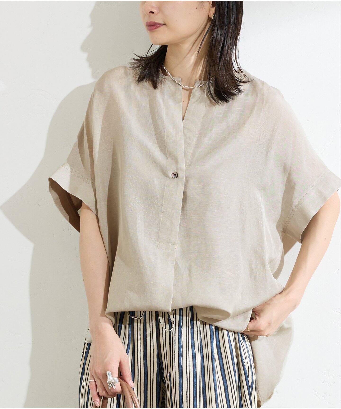 シアーリネンノーカラーブラウス（シャツ／ブラウス）｜JOURNAL 