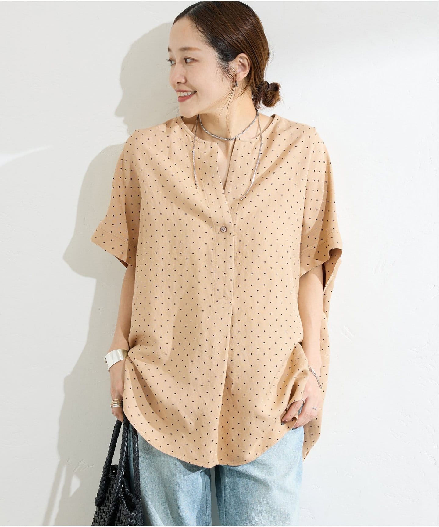 【美品】ジャーナルスタンダード 洗える レーヨン麻ノーカラーブラウス ピンク 美品】ジャーナルスタンダード 洗える レーヨン麻ノーカラー