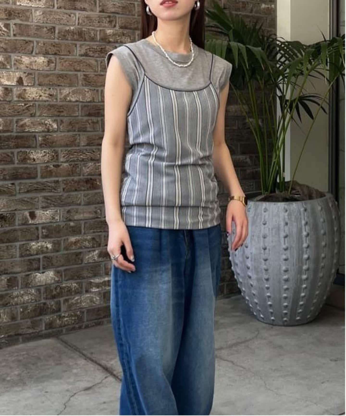 【LOW CLASSIC/ロウ クラシック】 STRIPE SLEEVELESS KNIT TOP