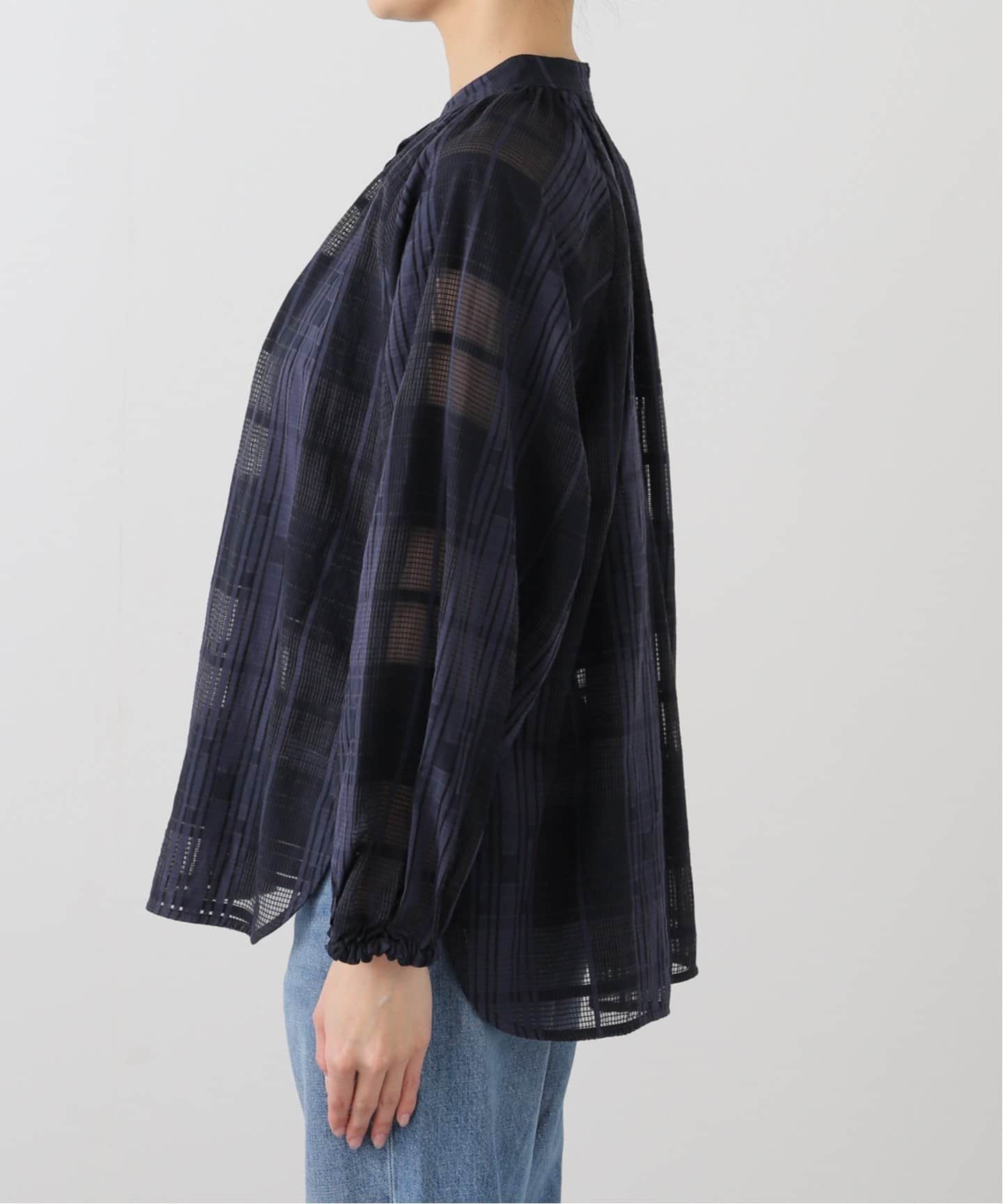 【美品】JOURNAL STANDARD relume☆バンドカラーシアーシャツ シアーチェックバンドカラーブラウス（シャツ／ブラウス