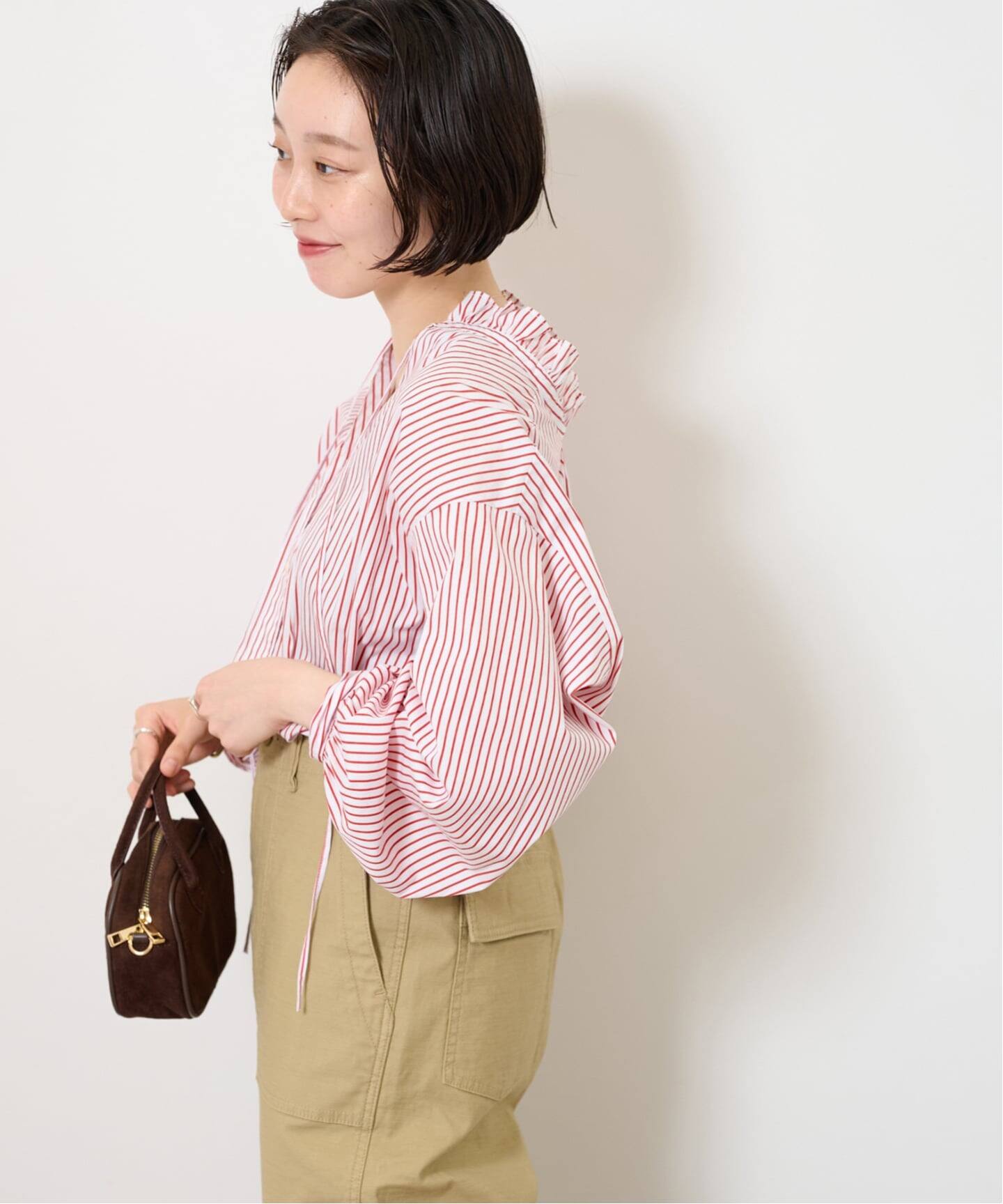 追加2》ハイカウントストライプスタンドカラー2way（シャツ／ブラウス