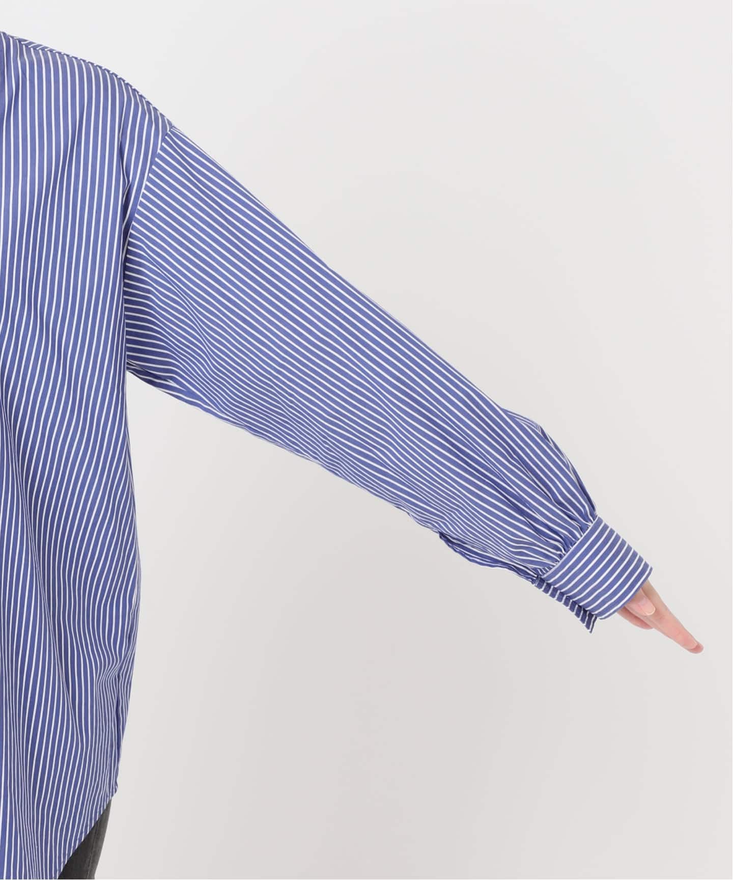 追加2》ハイカウントストライプスタンドカラー2way（シャツ／ブラウス