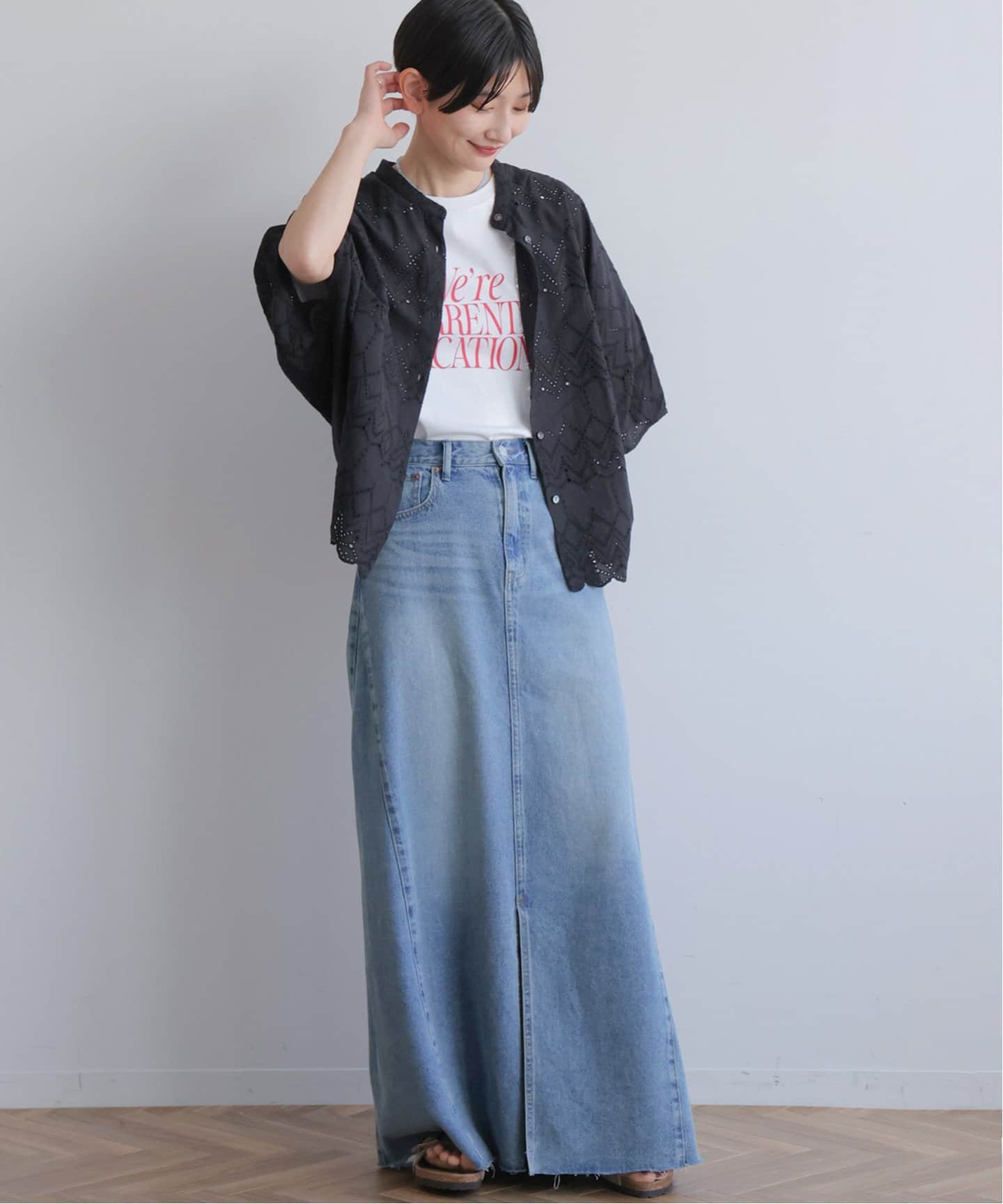 コットンカットワーク刺繍ポンチョブラウス（シャツ／ブラウス