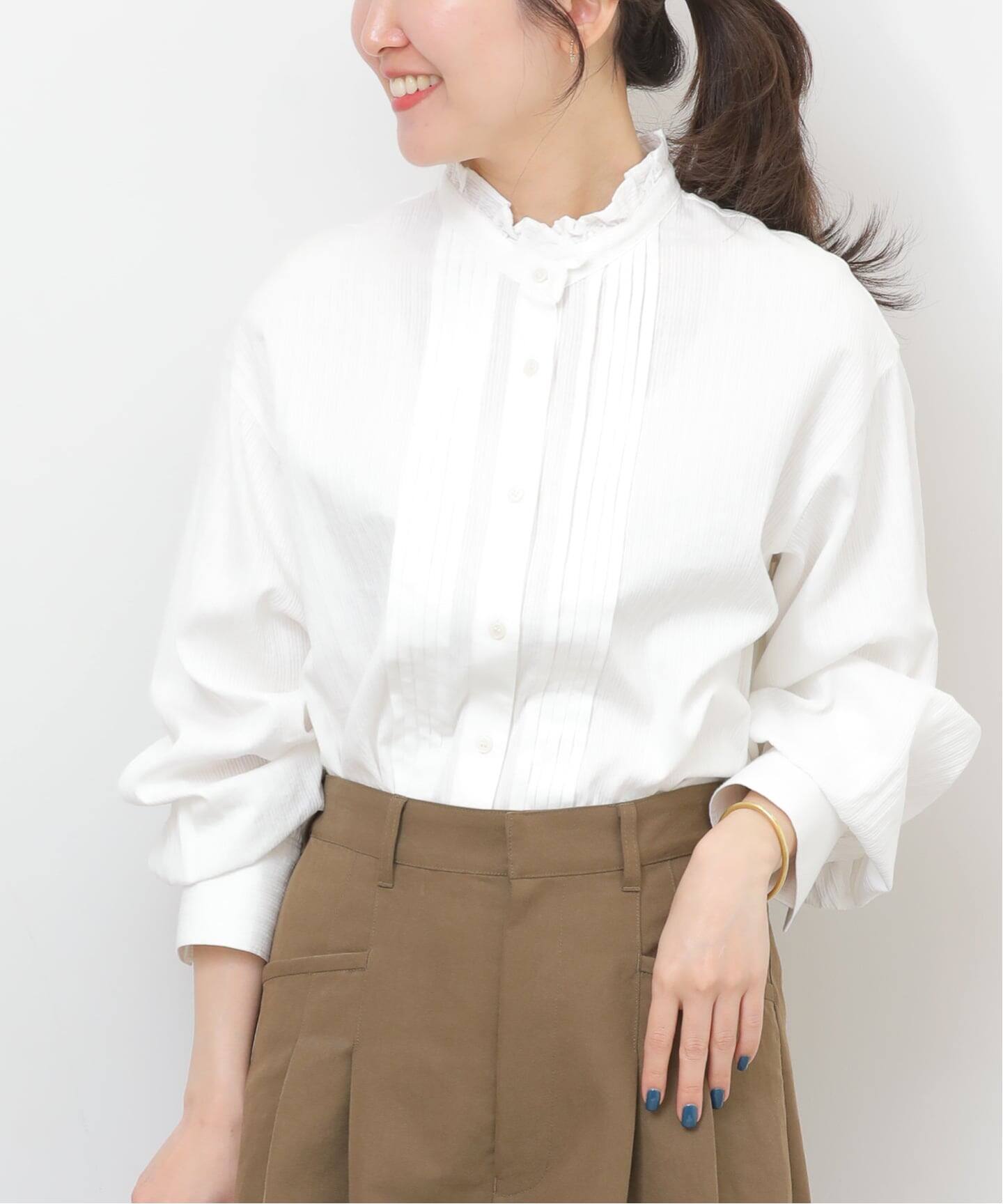 フリルネックドビーストライプシャツ（シャツ／ブラウス）｜JOURNAL