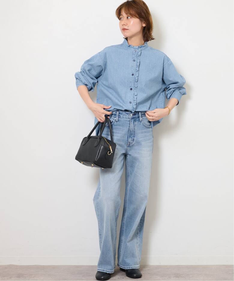 追加予約》［25AW新作］スタンドネックデニムフリルブラウス（シャツ  