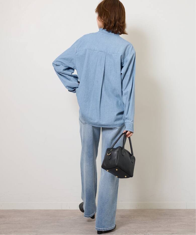 追加予約》［25AW新作］スタンドネックデニムフリルブラウス（シャツ  