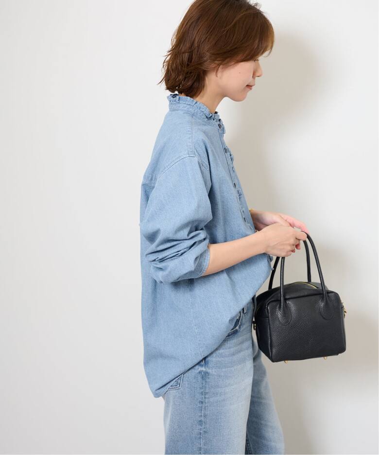 追加予約》［25AW新作］スタンドネックデニムフリルブラウス（シャツ  