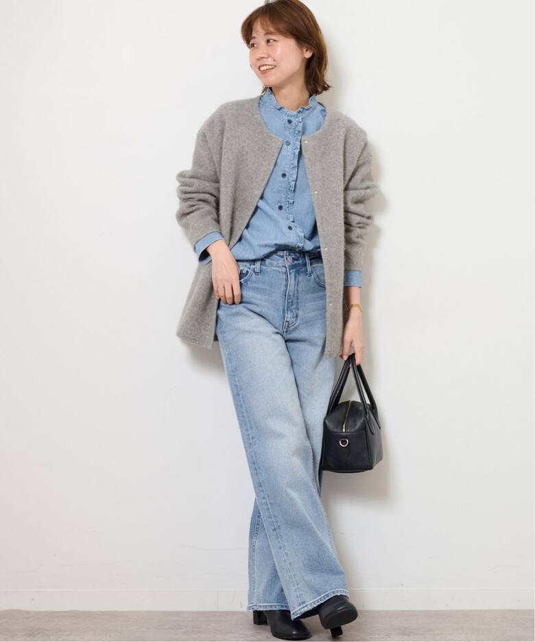 追加予約》［25AW新作］スタンドネックデニムフリルブラウス（シャツ  