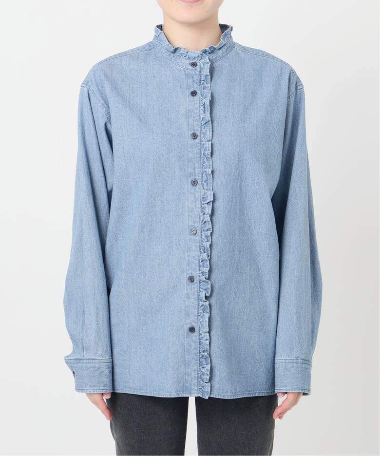 追加予約》［25AW新作］スタンドネックデニムフリルブラウス（シャツ  