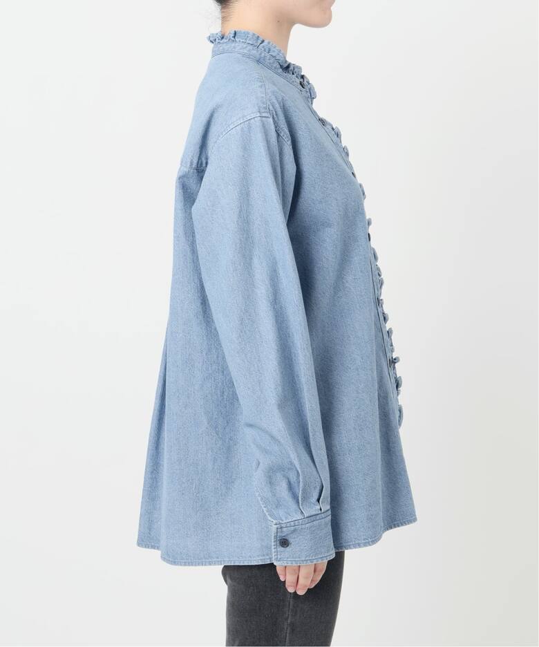 追加予約》［25AW新作］スタンドネックデニムフリルブラウス（シャツ  