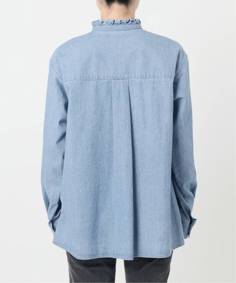 追加予約》［25AW新作］スタンドネックデニムフリルブラウス（シャツ  