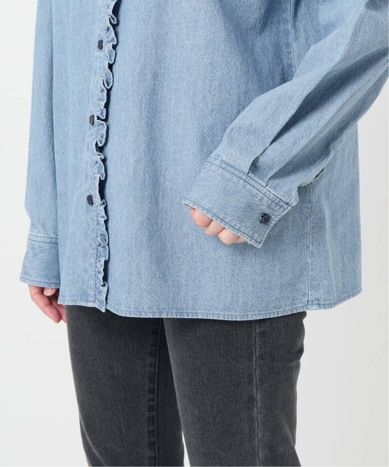 追加予約》［25AW新作］スタンドネックデニムフリルブラウス（シャツ  