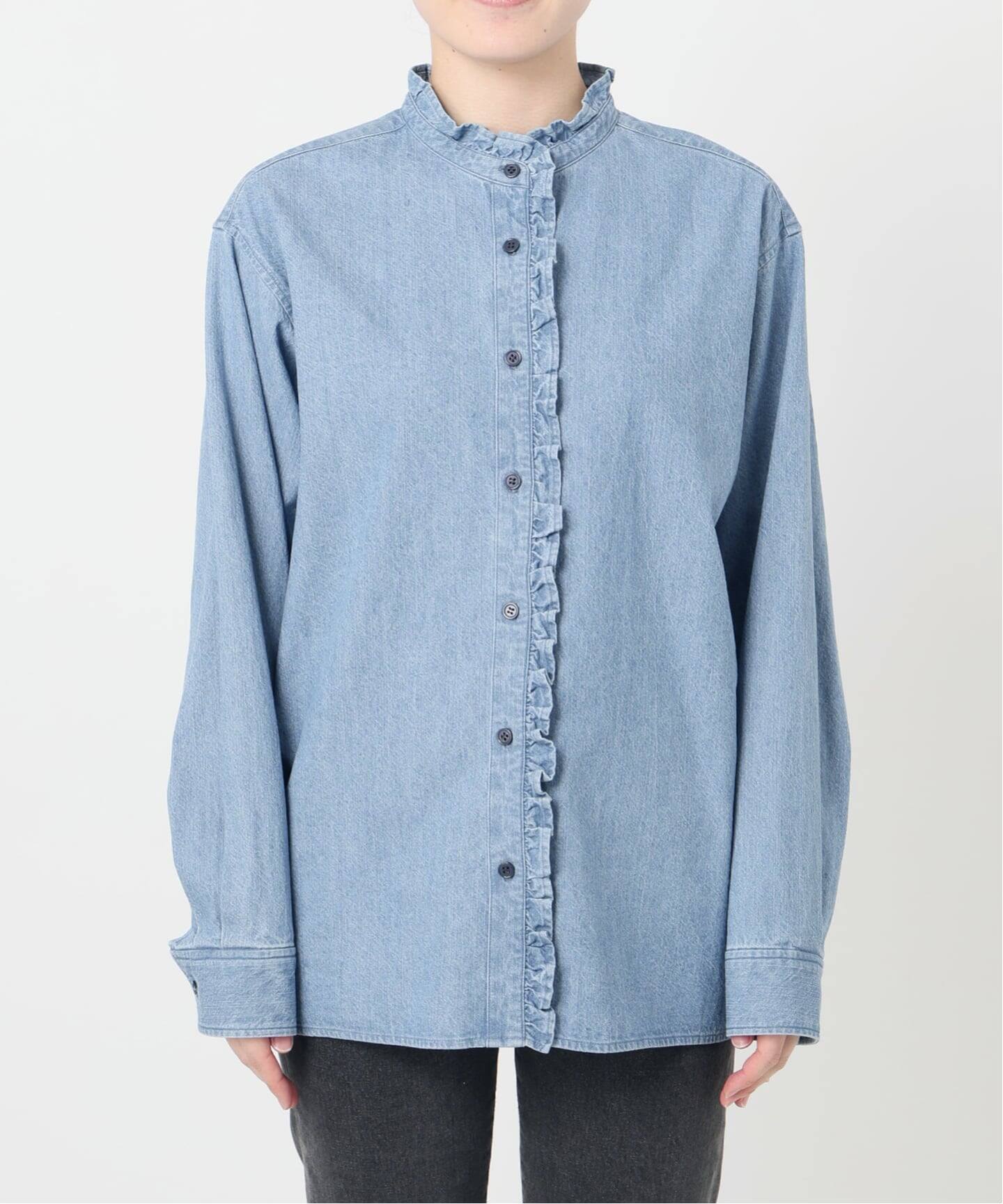 ジャーナルスタンダードレリューム　スタンドネックデニムフリルシャツ ブラウス 追加3 / 新色》スタンドネックデニムフリルブラウス（シャツ／ブラウス