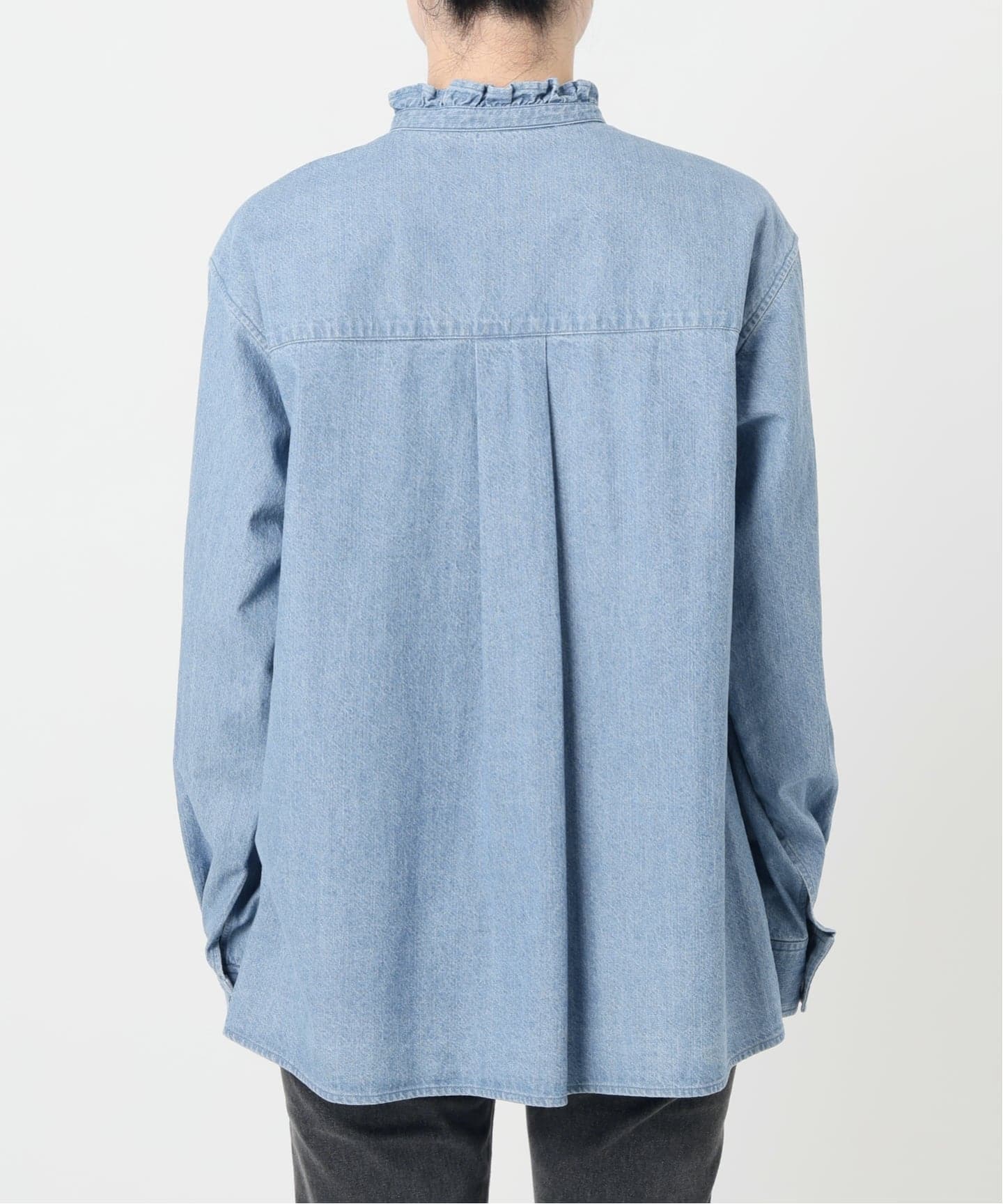 追加3 / 新色》スタンドネックデニムフリルブラウス（シャツ／ブラウス