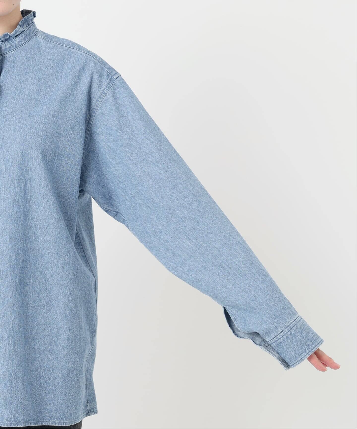 追加予約3 / 新色》スタンドネックデニムフリルブラウス（シャツ