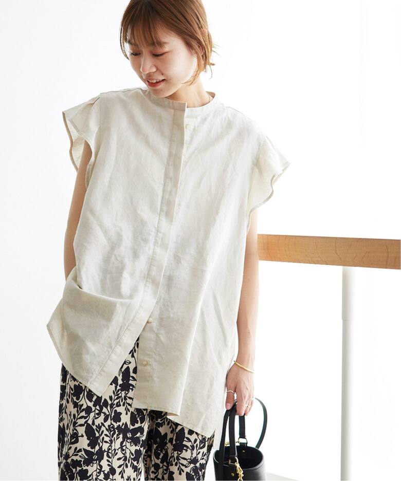 WEB限定追加》リネンコットンショートスリーブブラウス（シャツ 