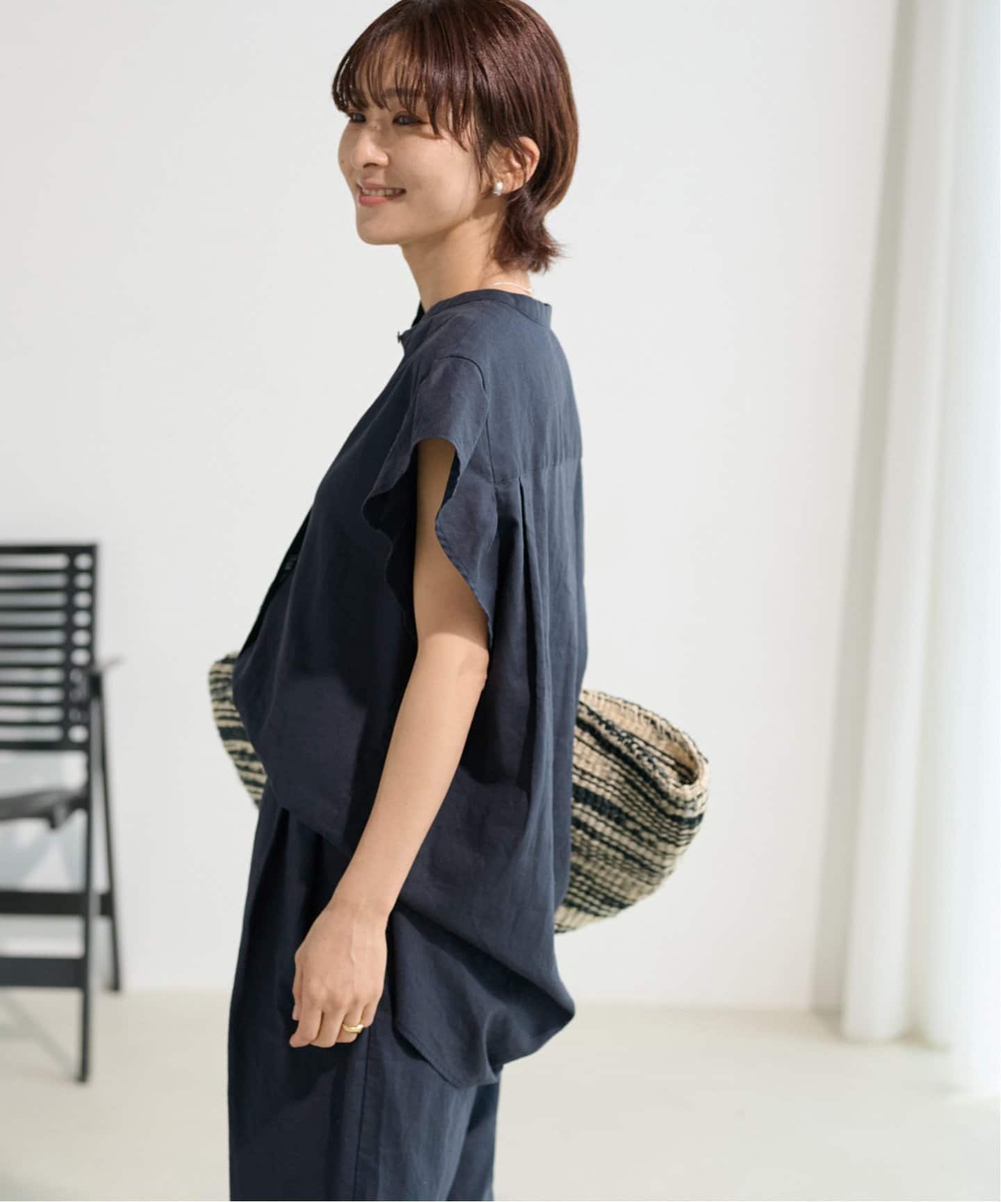 WEB限定追加》リネンコットンショートスリーブブラウス（シャツ