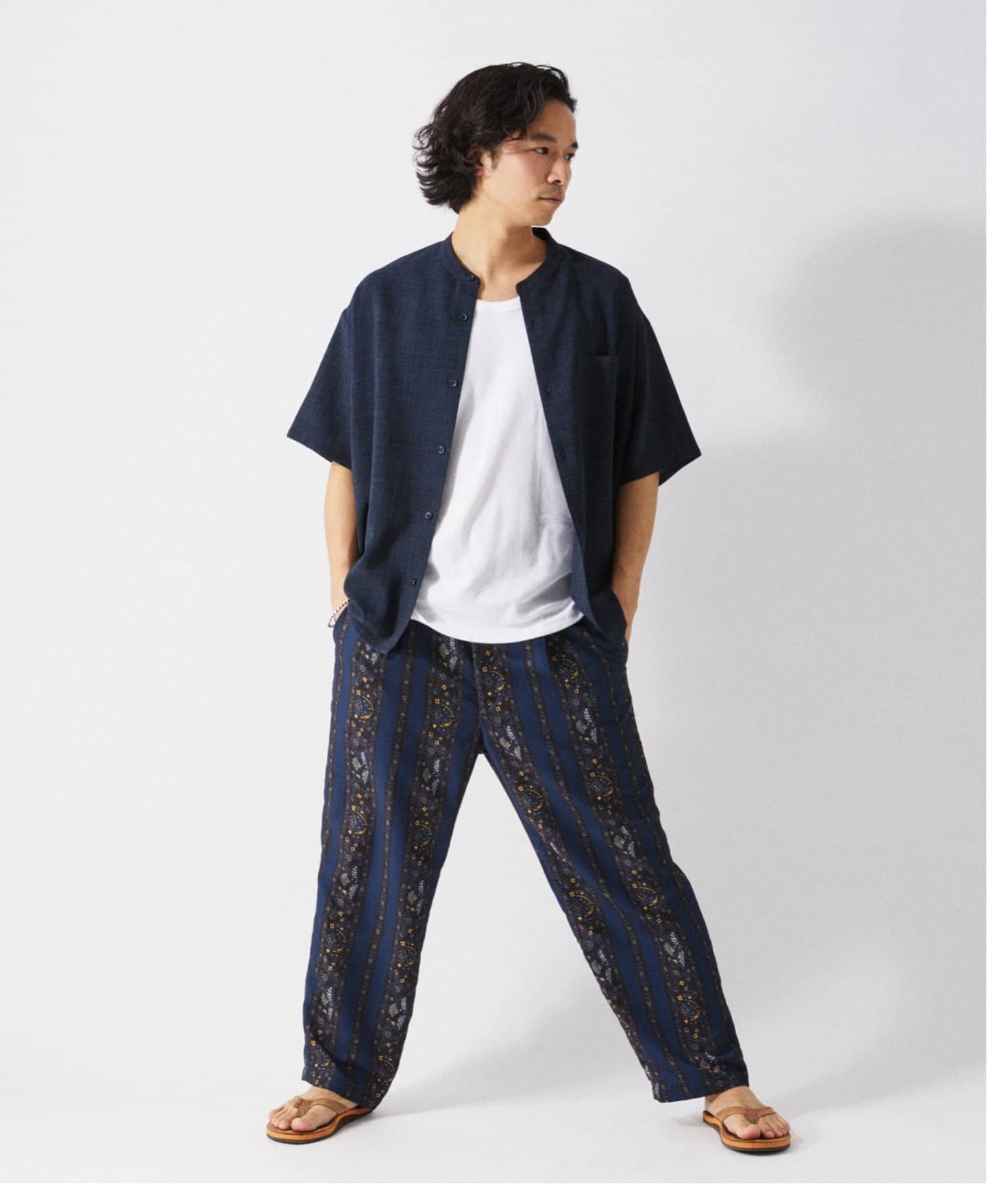 JS relume TECH CANVASバンドカラー半袖シャツ M TECH CANVAS バンドカラー 半袖シャツ（シャツ／ブラウス