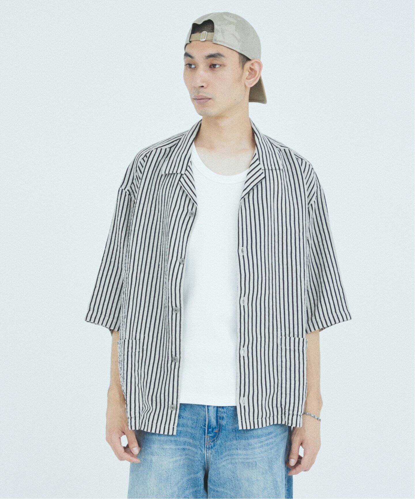 J.S.Homestead / ストライプ リラックス ボックス オープン シャツ