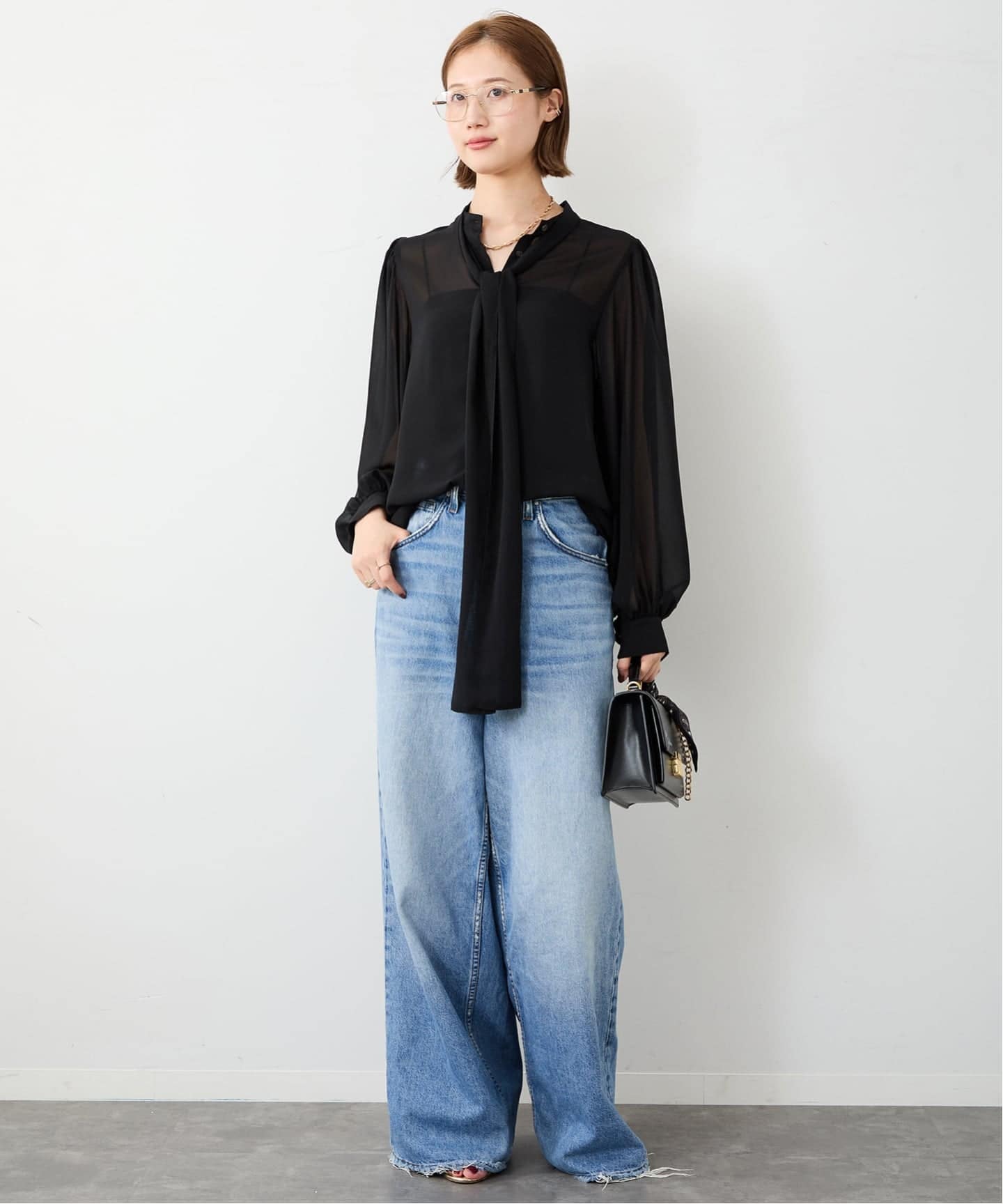 Deuxieme Classe cotton sheer シャツ ネイビー Deuxieme Classe