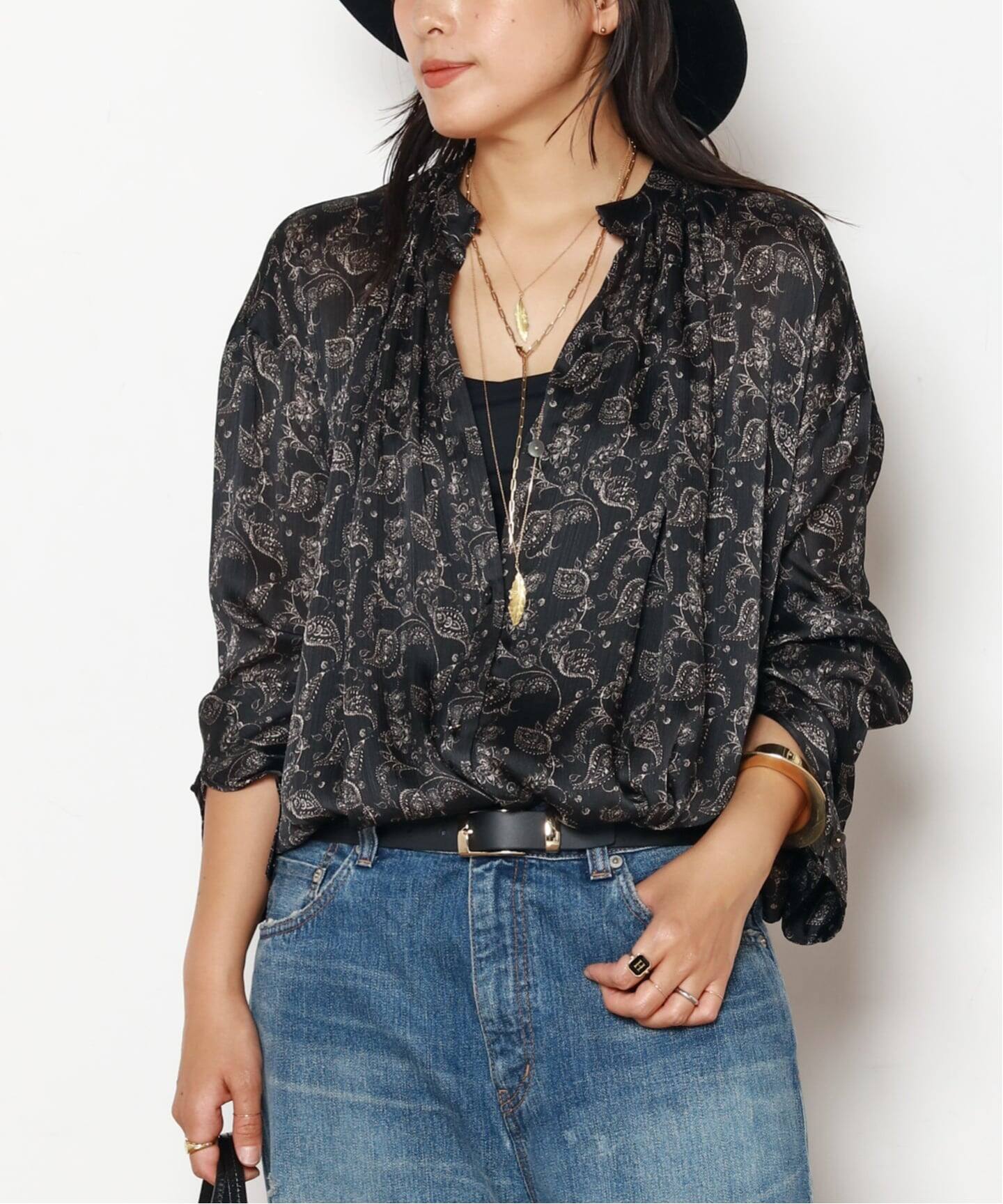 COUTURE D'ADAM】Stand Collar Botanical Paisley Blouse（シャツ