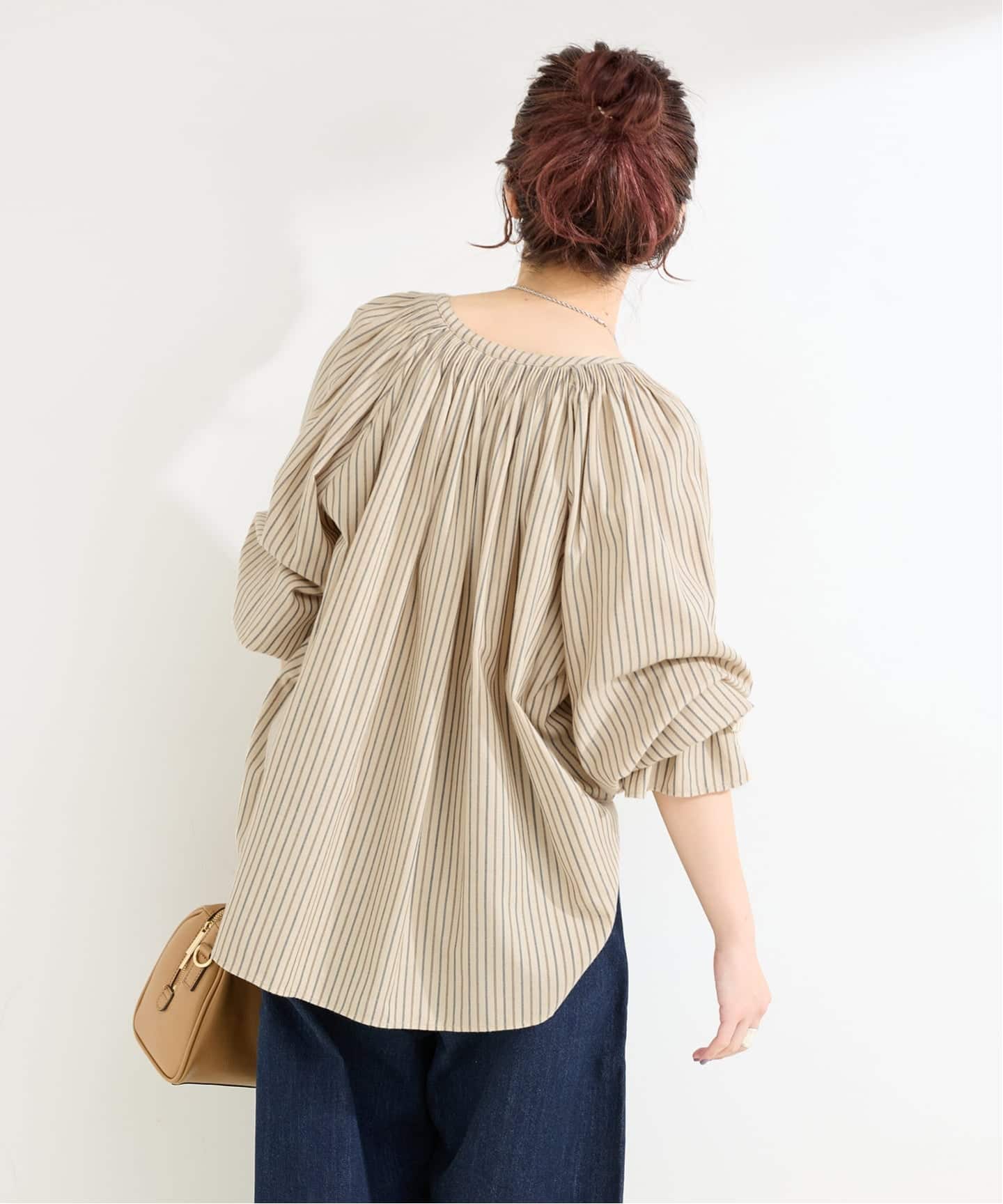 ウォッシャブル / ギャザーネックボリュームブラウス（シャツ