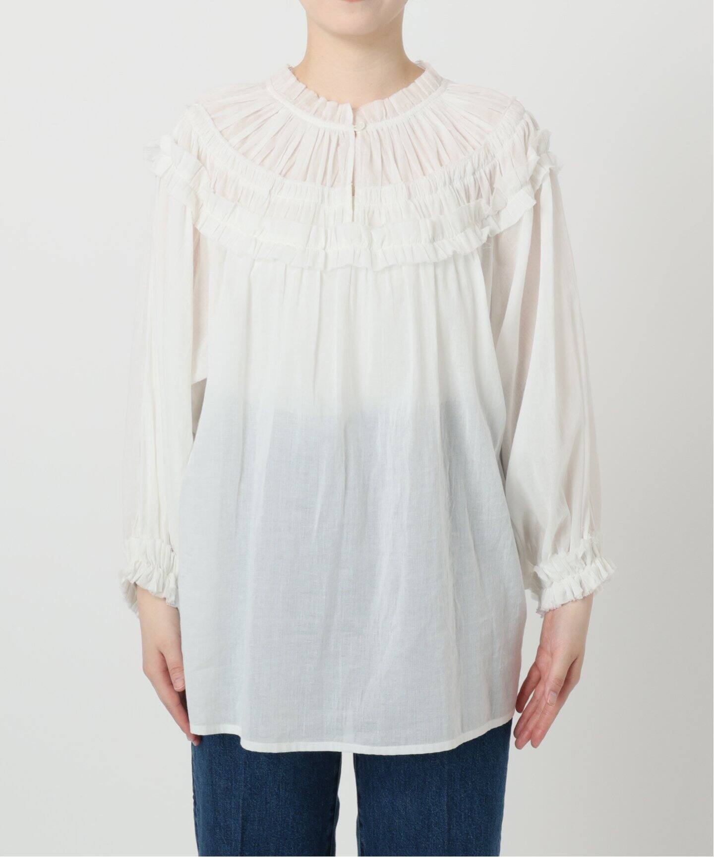 手洗い可 / ボイル2WAYギャザーブラウス（シャツ／ブラウス）｜B.C