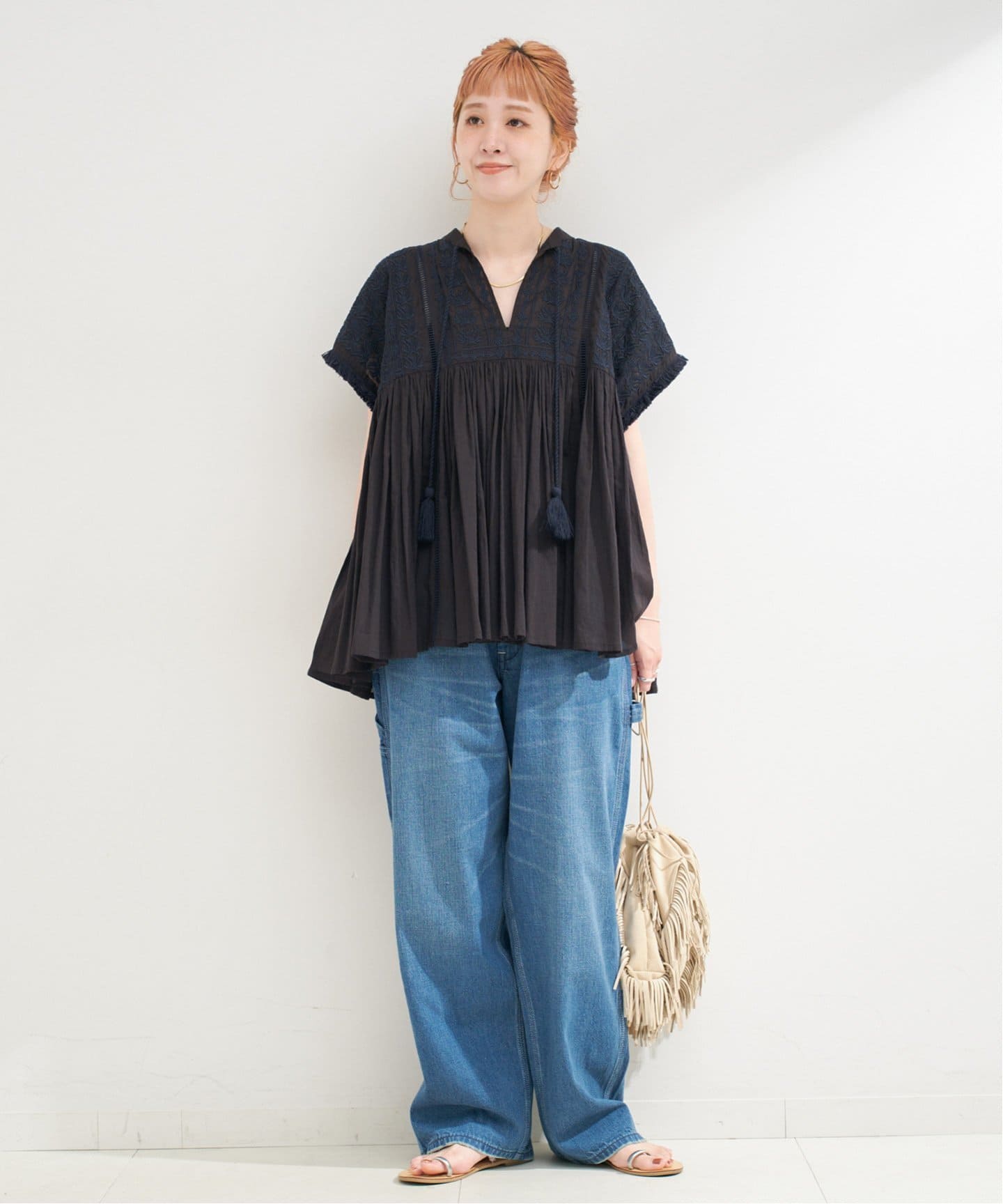 予約》手洗い可 / 刺繍ギャザーブラウス（シャツ／ブラウス