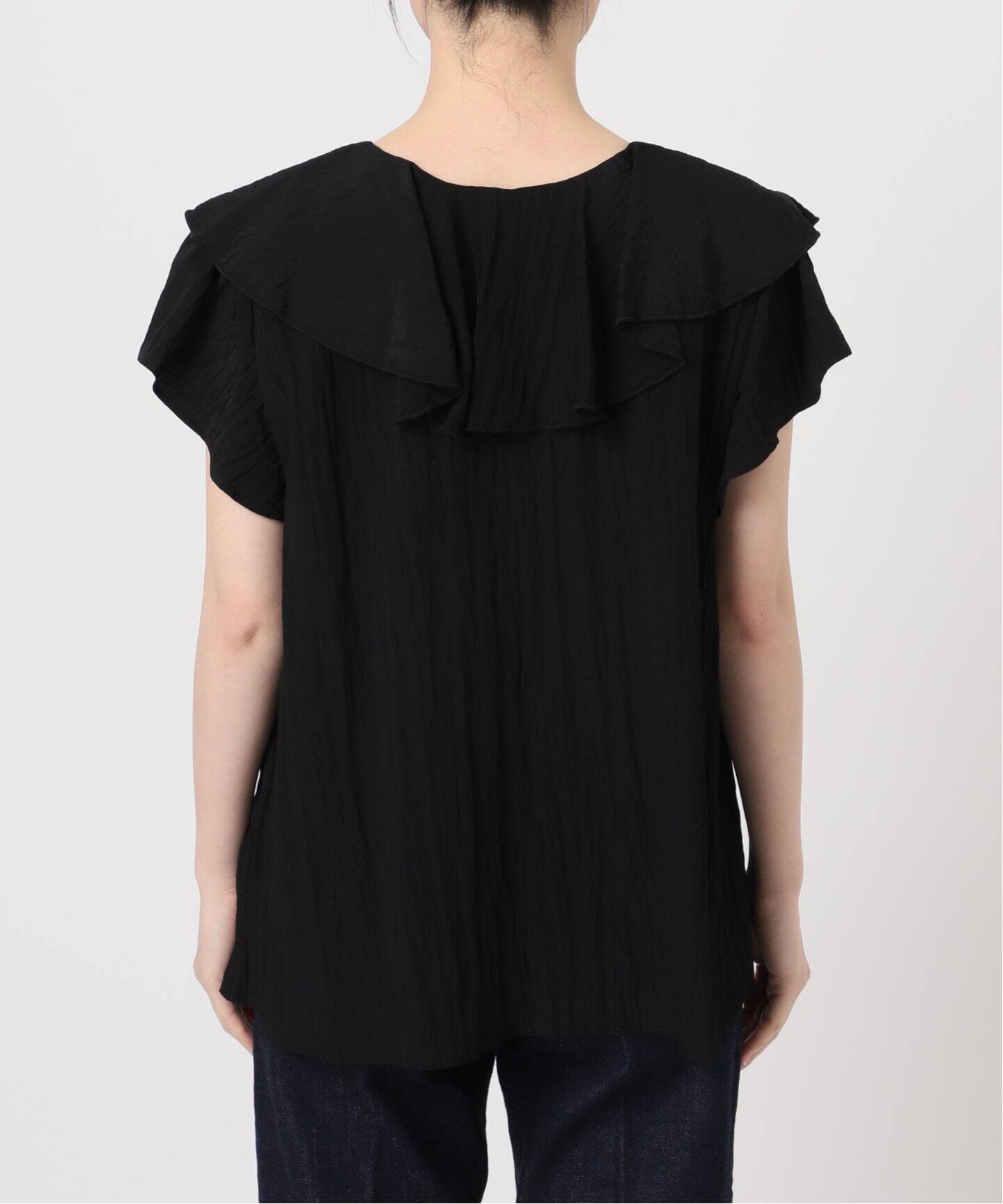 フリル付き黒半袖ブラウスとベストのセットです❢ 4つの機能付】ひんやりフリル袖ブラウスTシャツ - ベルーナ