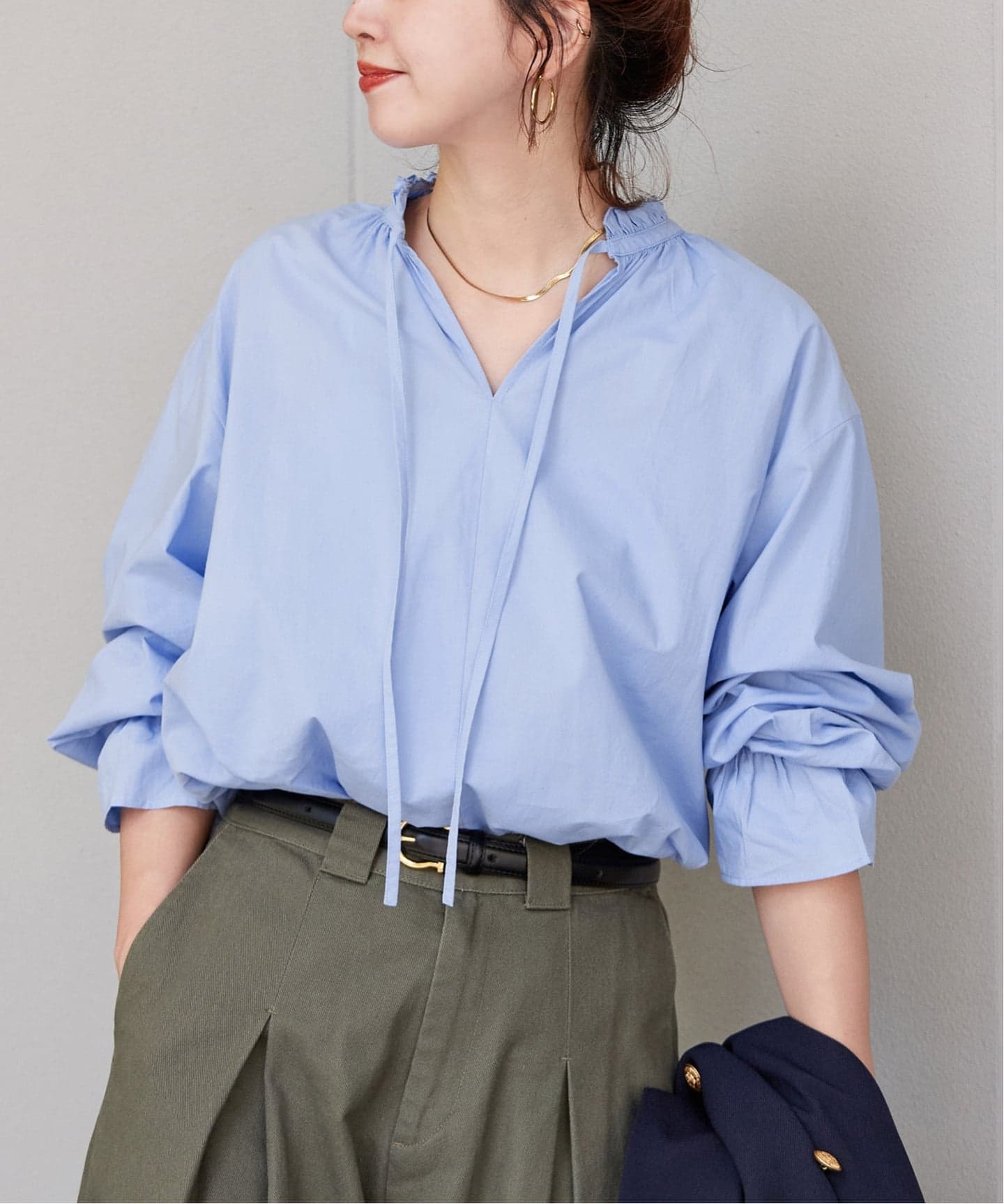 追加》ウォッシャブル / フリルスキッパーブラウス（シャツ／ブラウス