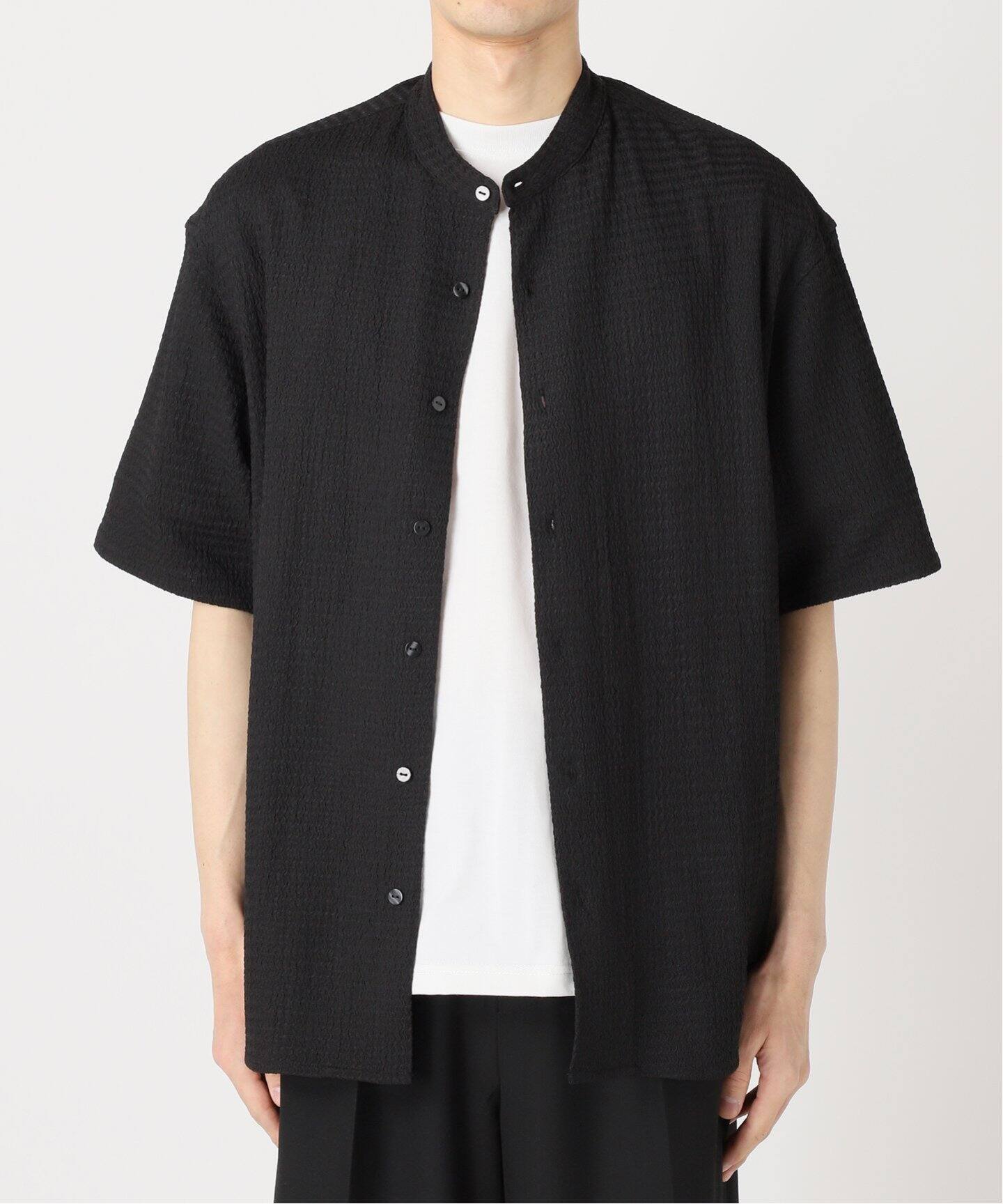 ウェーブスタンドカラーハーフスリーブシャツ（シャツ／ブラウス