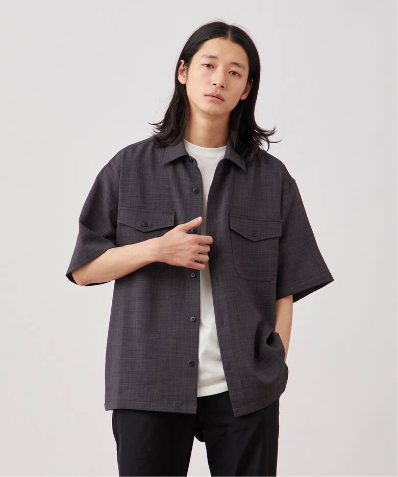 リネンライクキャンバス オーバーショートスリーブシャツ（シャツ 