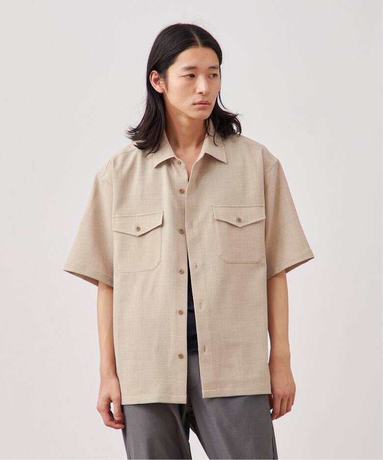 リネンライクキャンバス オーバーショートスリーブシャツ（シャツ 