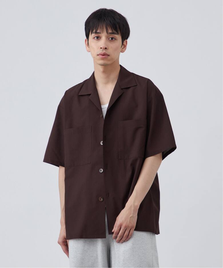 ATTISESSIONダークブラウン 半袖シャツ ブラウス TEC LINO AKIHA 半袖 