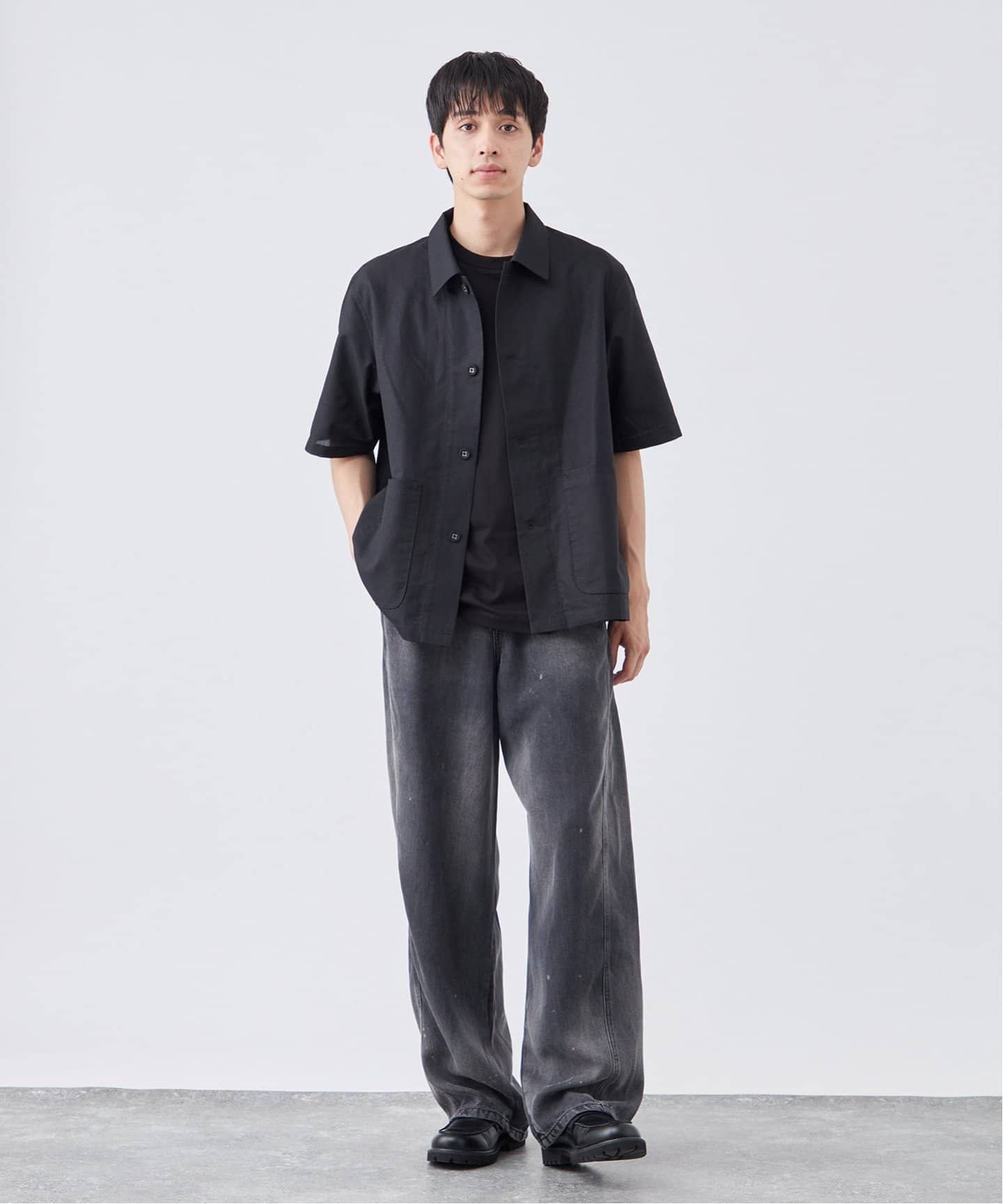 【Byborre】テクニカルシャツ SCI-SCI / 紙糸】バスケット 半袖カバーオールシャツ(シャツ