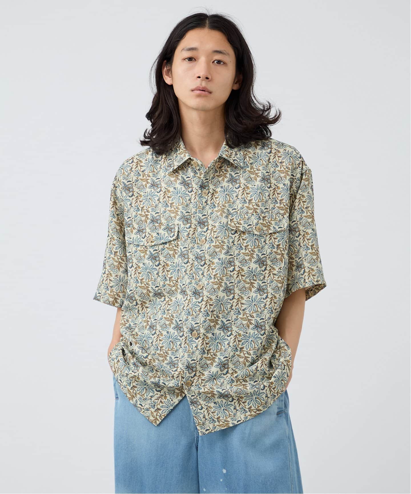 エスニック柄プリント メッシュ半袖シャツ