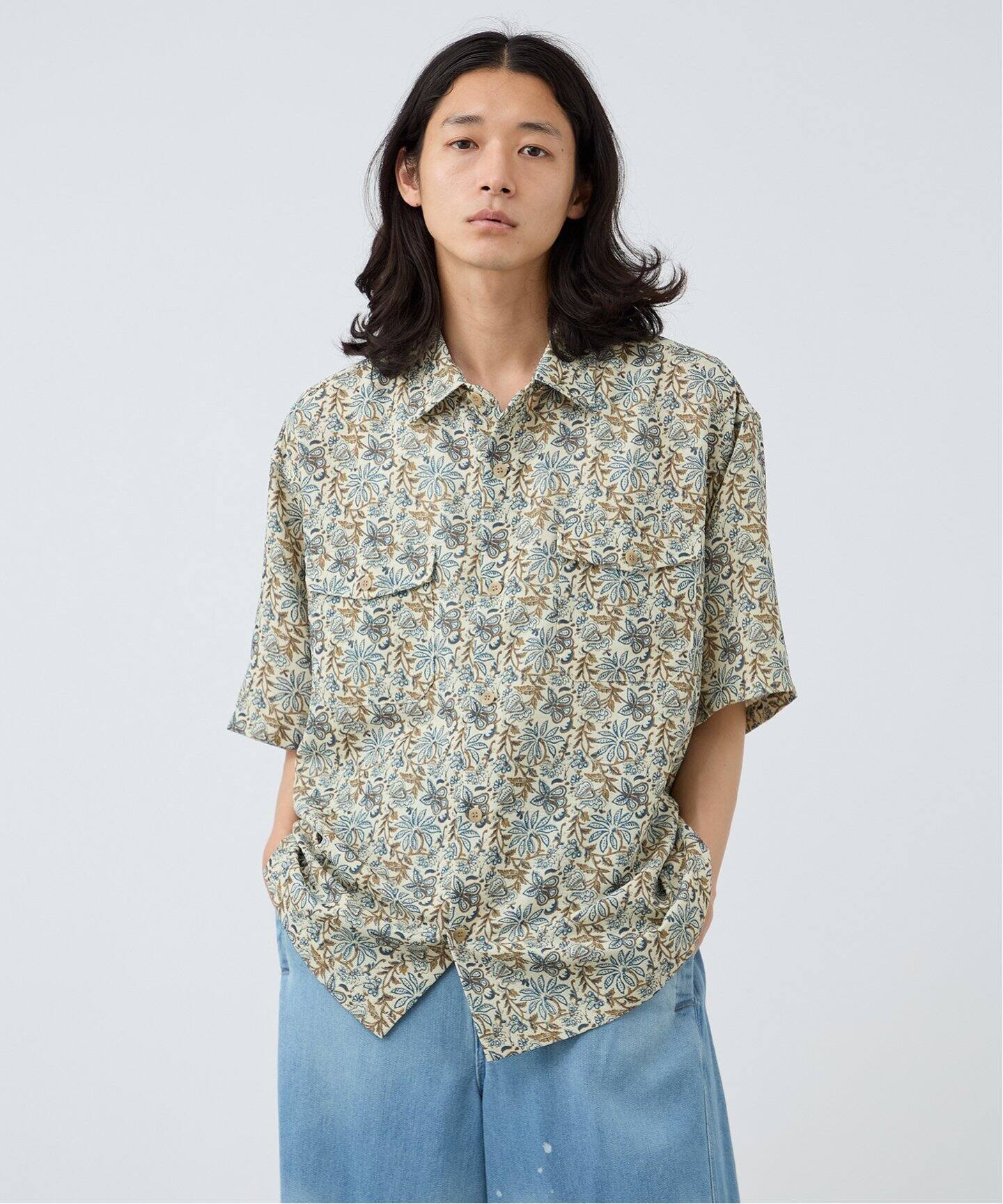 エスニック柄プリント メッシュ半袖シャツ（シャツ／ブラウス）｜B.C 