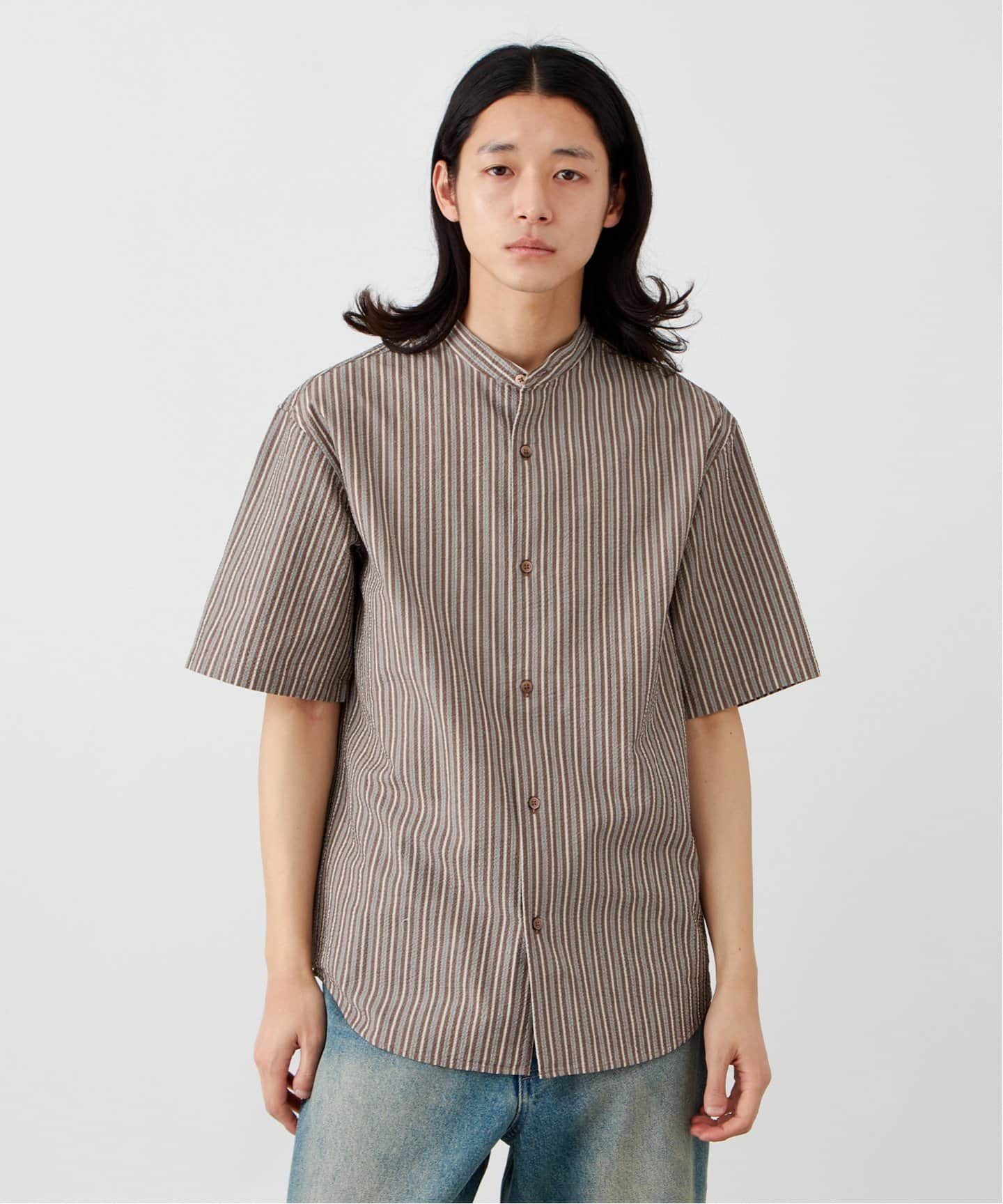 【Selected by N’s】ボーダーバンドカラーシャツ 綿レースバンドカラーシャツ – 3/4 スリークォーター オンライン