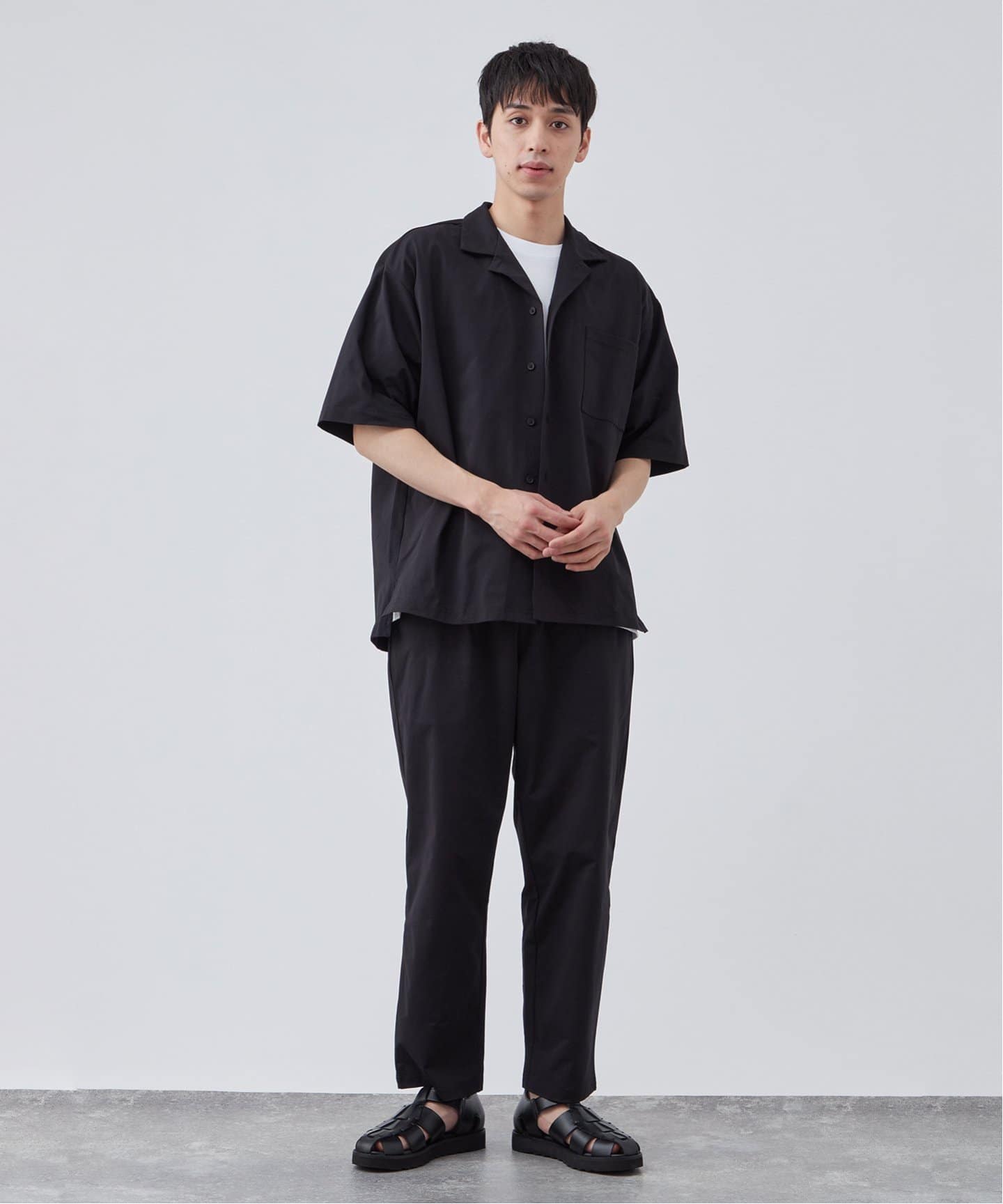 【卒入学式】MOUN TEN. ベージュシャツ　ブラックパンツ　セット売り140 TQA-6 高機能セットアップ / オープンカラーシャツ＆ワイド