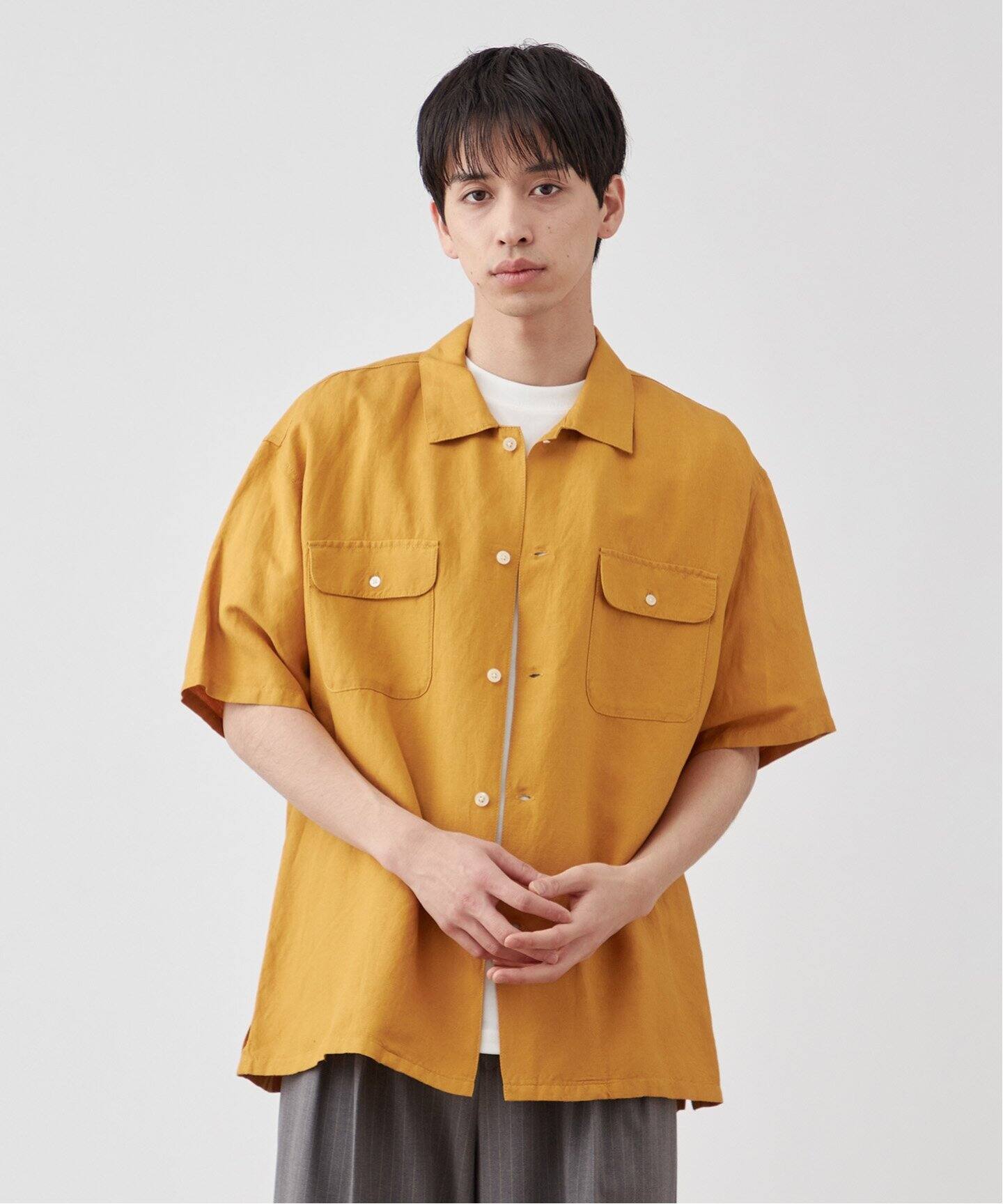 リネンレーヨン ダブルフラップハーフスリーブシャツ（シャツ 