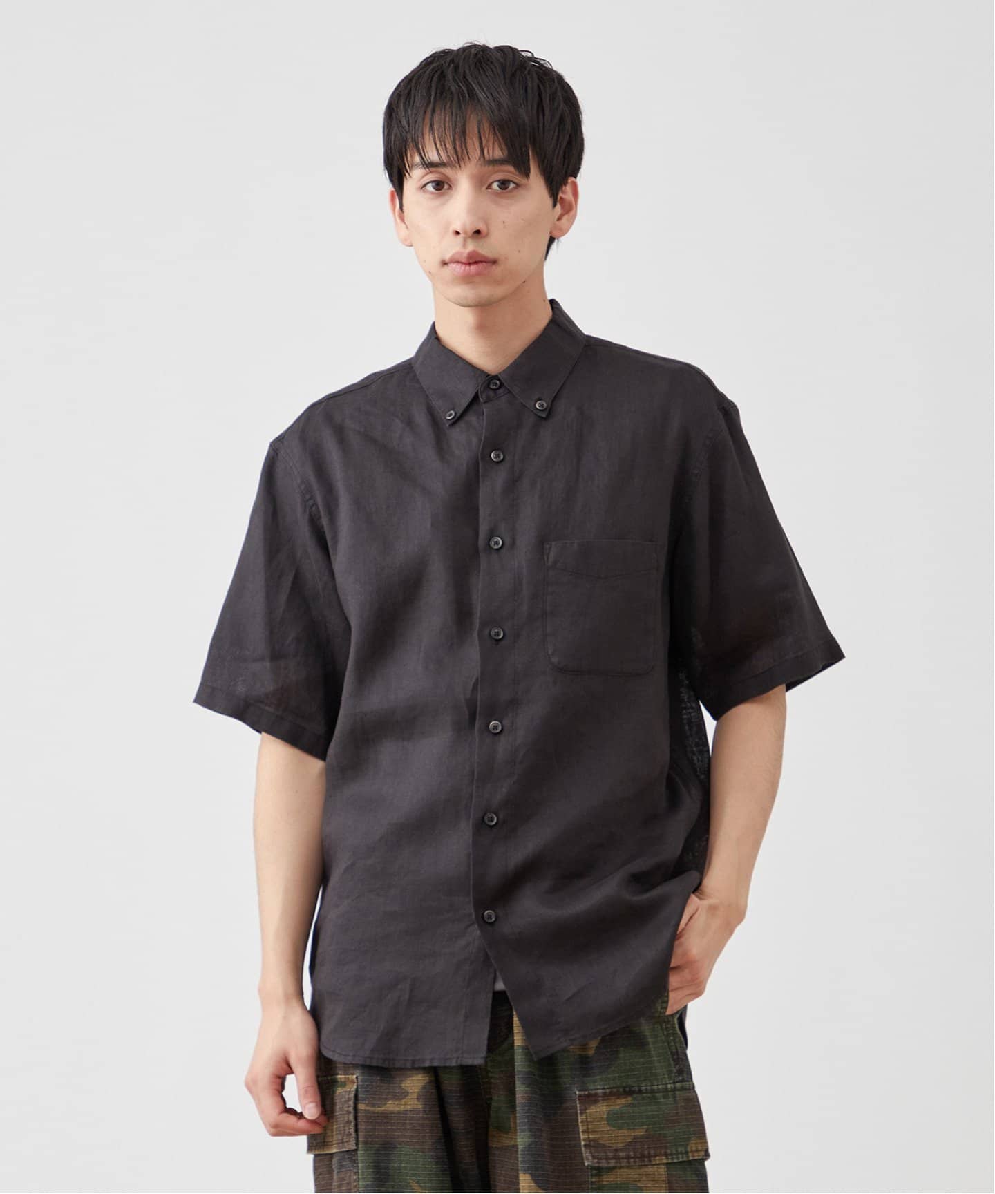 European Flax リネン ハーフスリーブボタンダウンシャツ