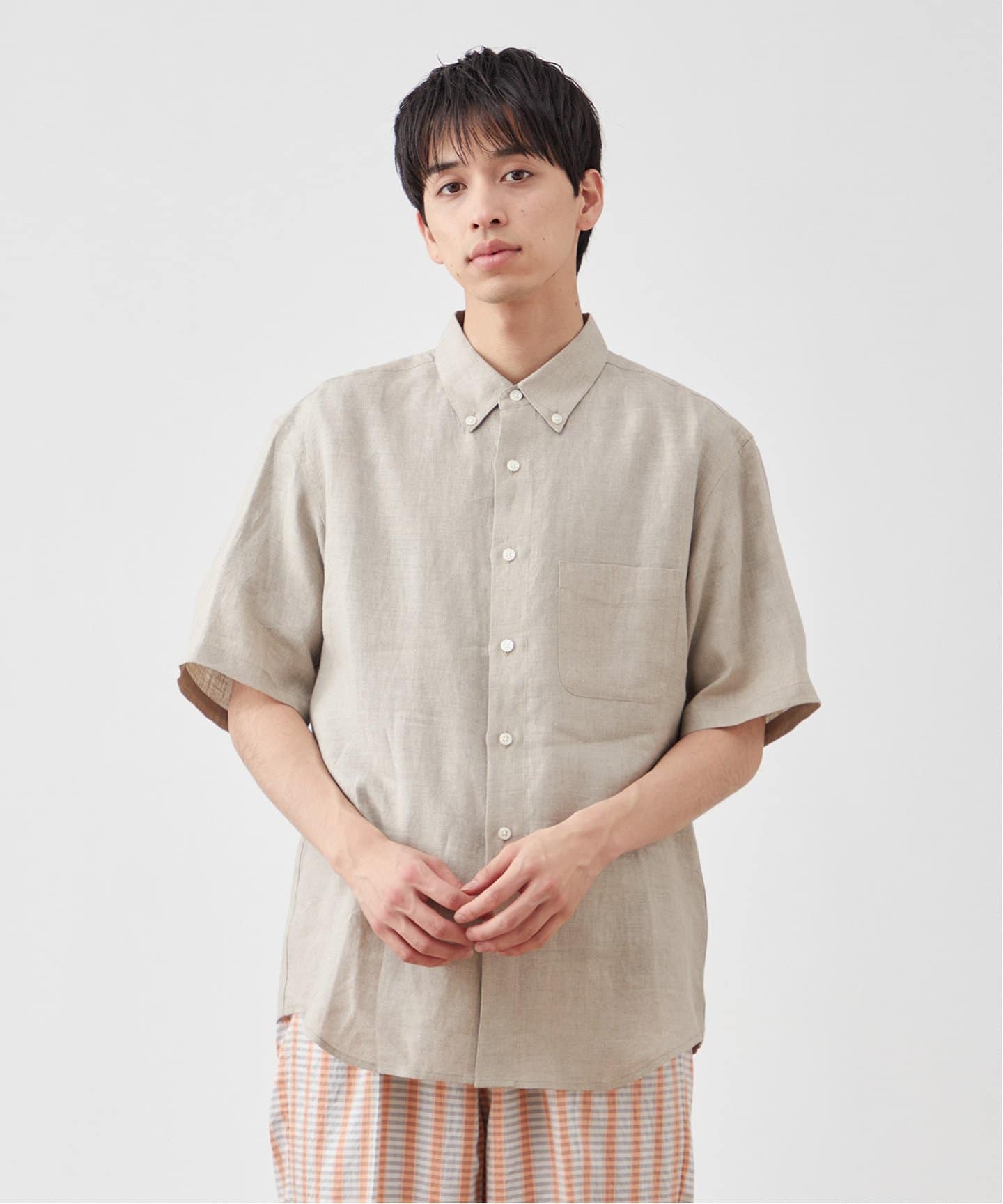 European Flax リネン ハーフスリーブボタンダウンシャツ