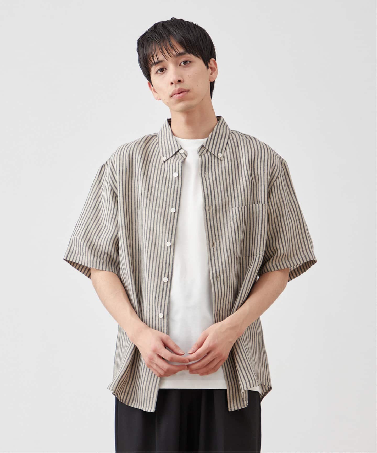 European Flax リネン ハーフスリーブボタンダウンシャツ