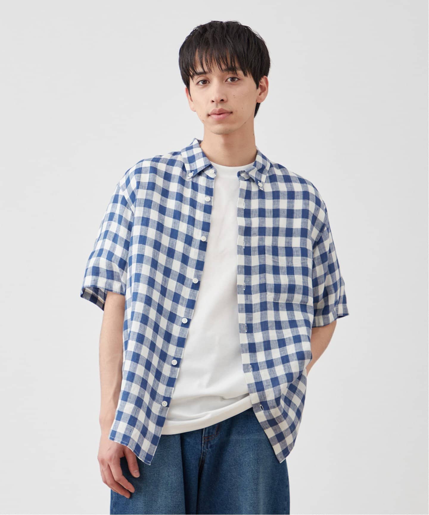 European Flax リネン ハーフスリーブボタンダウンシャツ